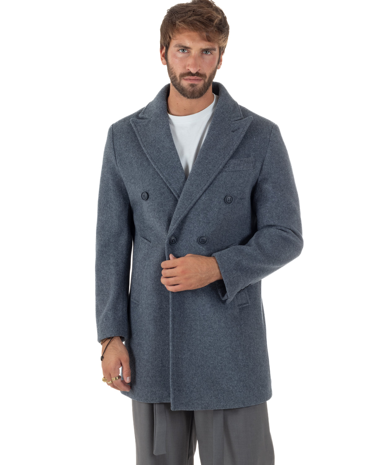 Cappotto uomo sartoriale doppiopetto con rever a lancia blu GIOSAL-CO1111A