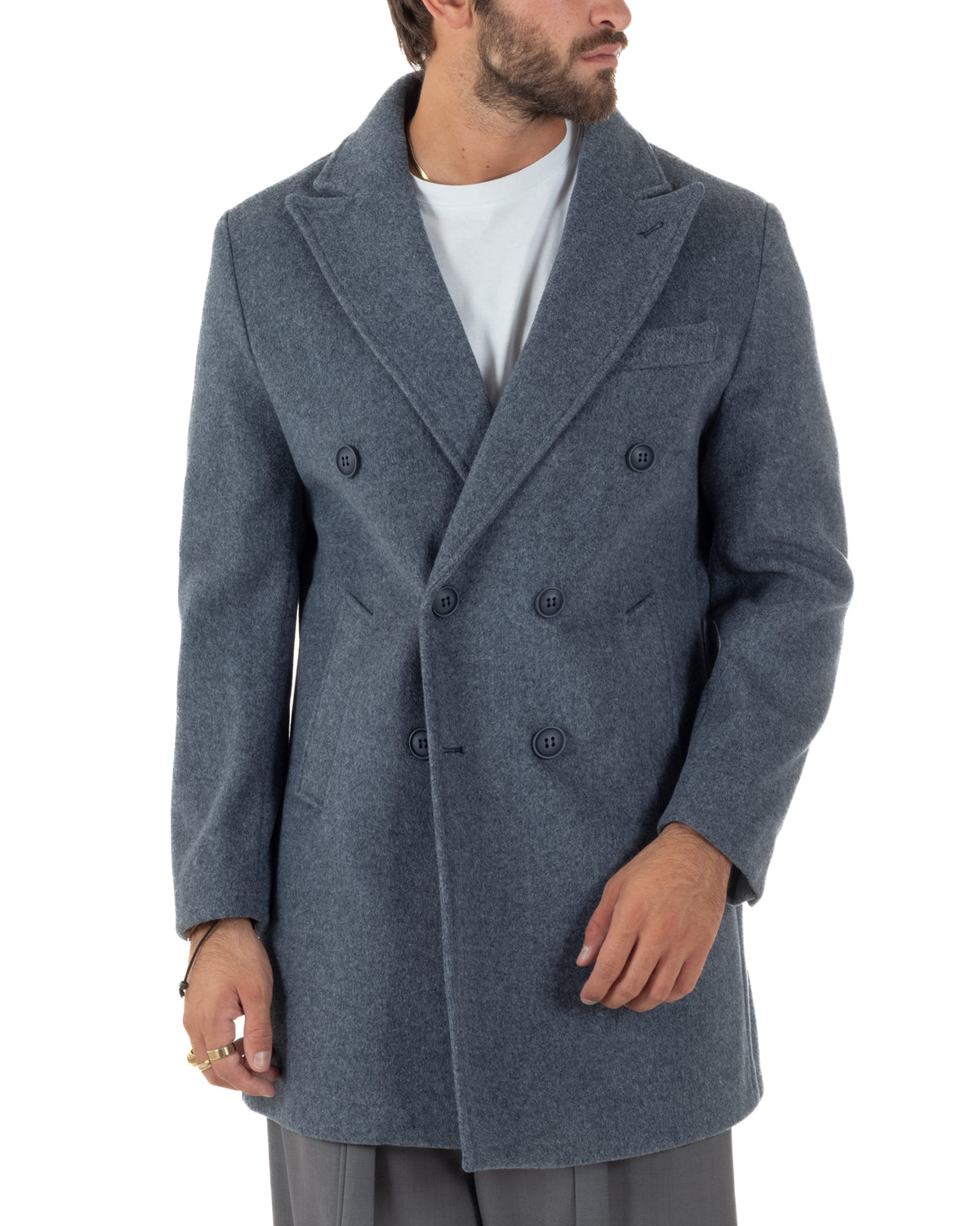 Cappotto uomo sartoriale doppiopetto con rever a lancia blu GIOSAL-CO1111A
