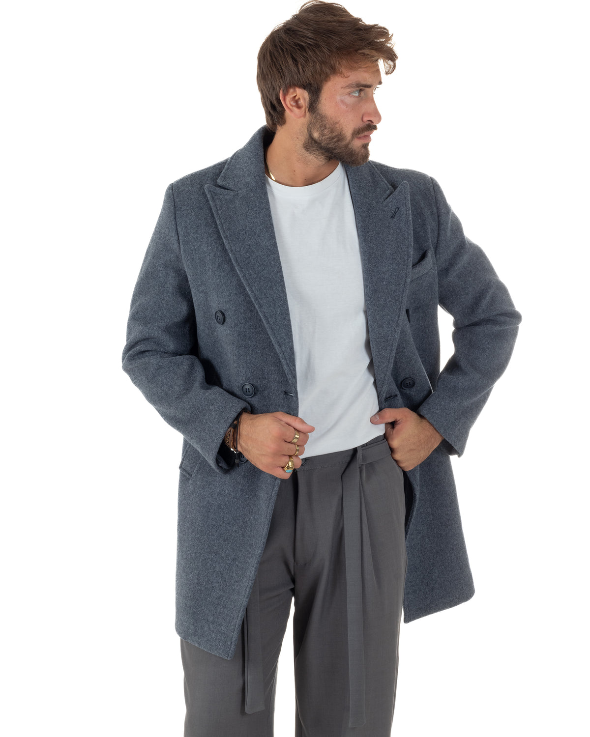 Cappotto uomo sartoriale doppiopetto con rever a lancia blu GIOSAL-CO1111A