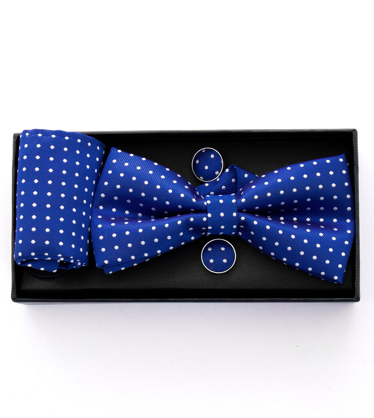 Set Pochette Papillon Gemelli Uomo Unisex Blu Royal Elegante Classico Fantasia Pois Cerimonia GIOSAL-CP1050A