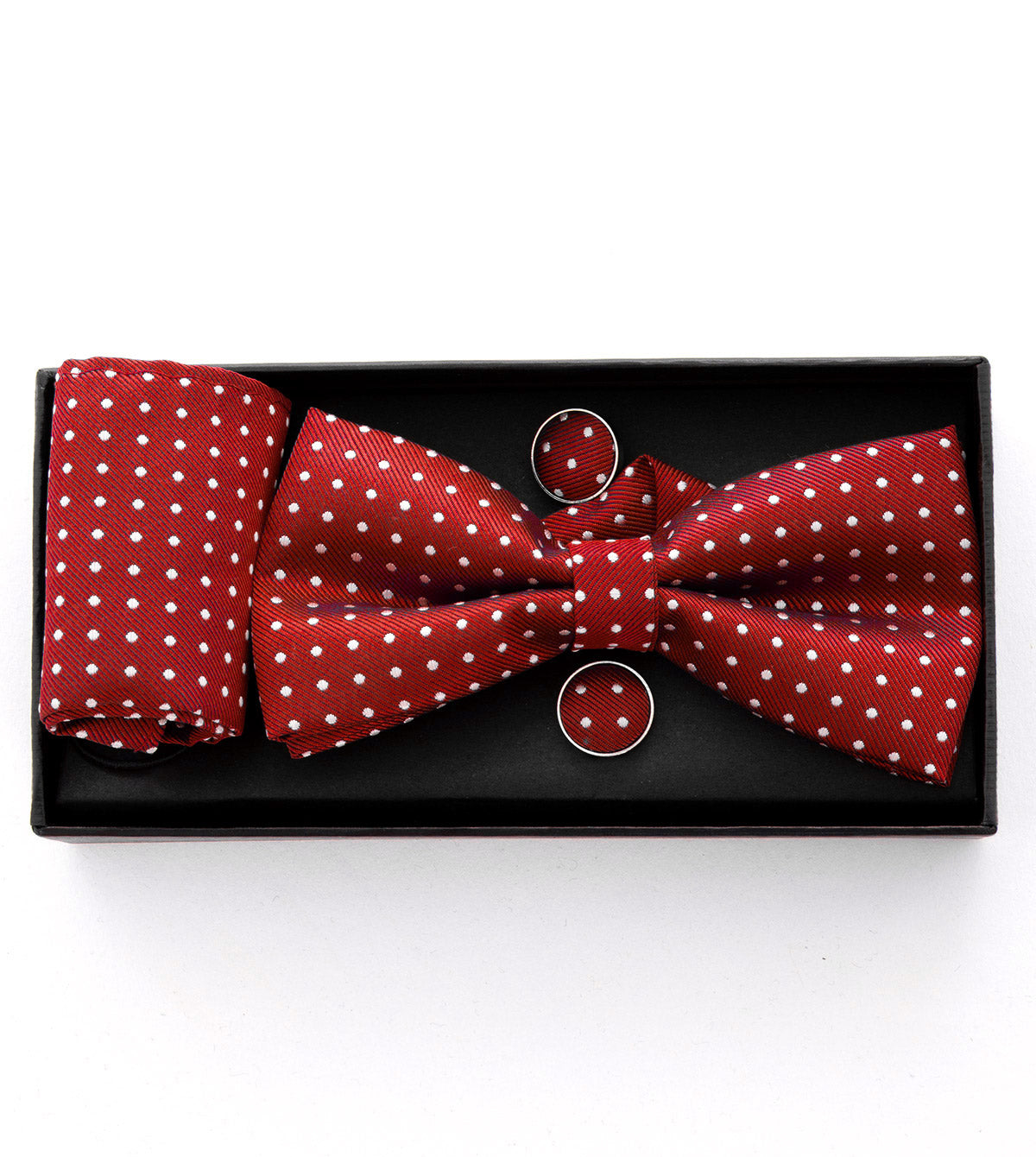 Set Pochette Papillon Gemelli Uomo Unisex Elegante Cerimonia Pois Rosso GIOSAL-CP1052A