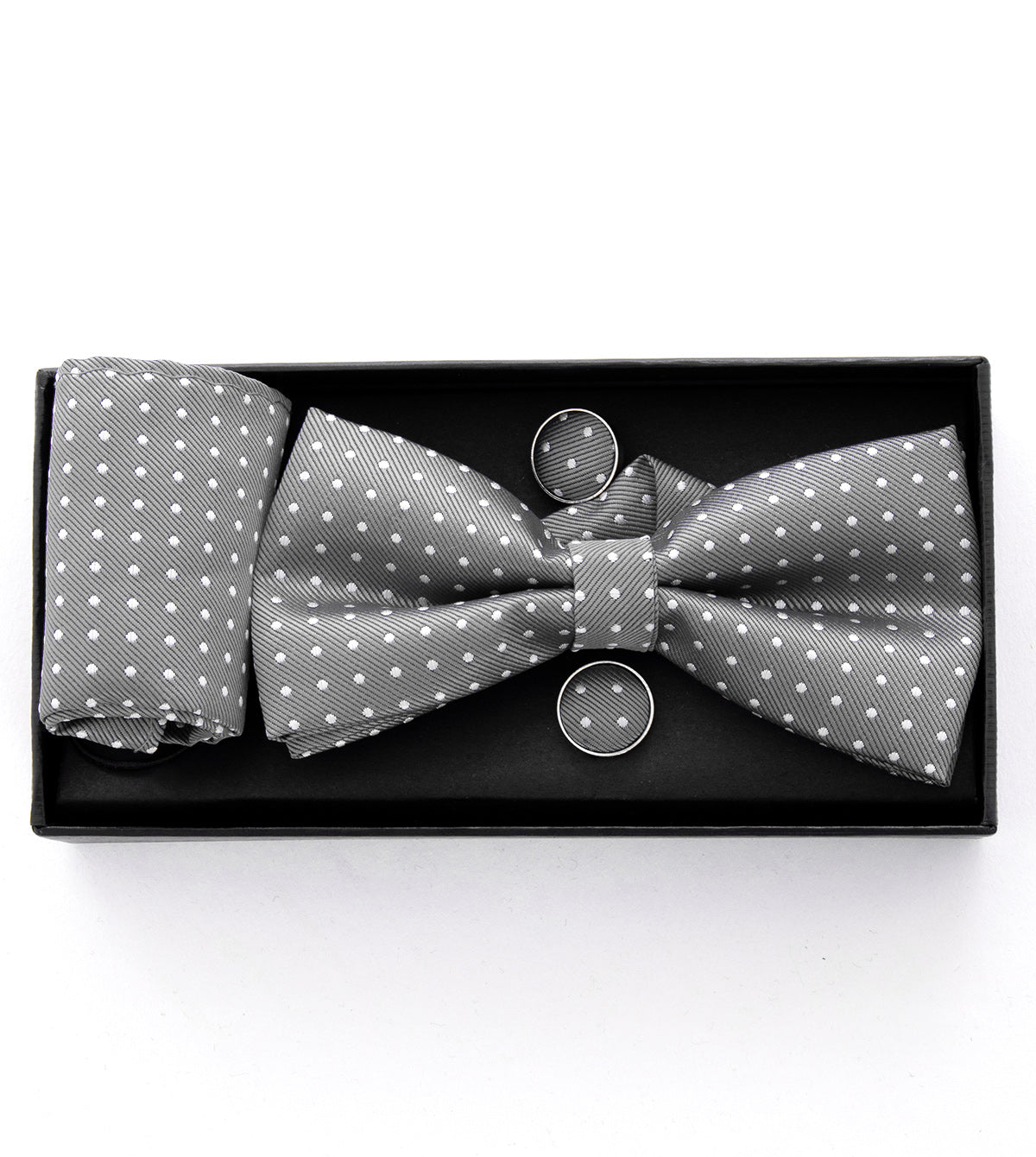 Set Pochette Papillon Gemelli Uomo Unisex Elegante Cerimonia Pois Grigio GIOSAL-CP1053A