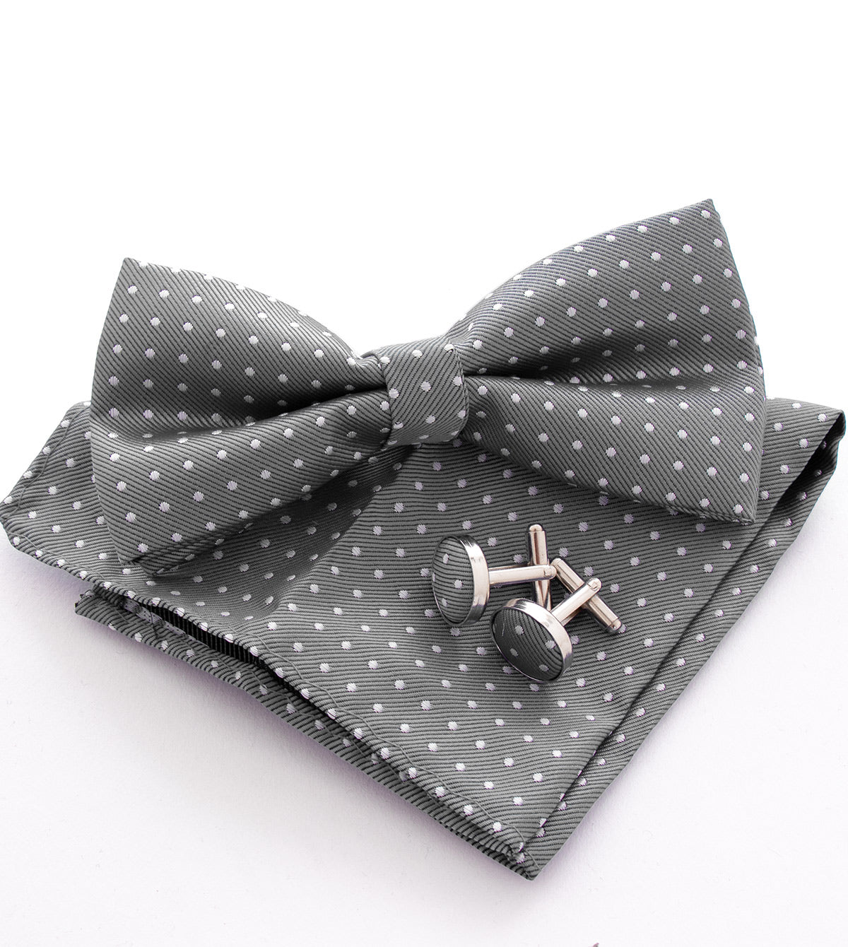 Set Pochette Papillon Gemelli Uomo Unisex Elegante Cerimonia Pois Grigio GIOSAL-CP1053A