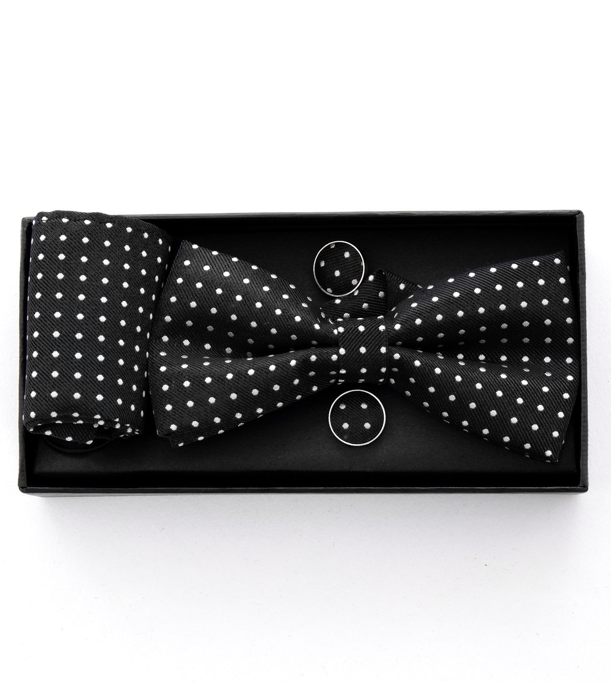 Set Pochette Papillon Gemelli Uomo Unisex Nero Elegante Classico Fantasia Pois Cerimonia GIOSAL-CP1054A