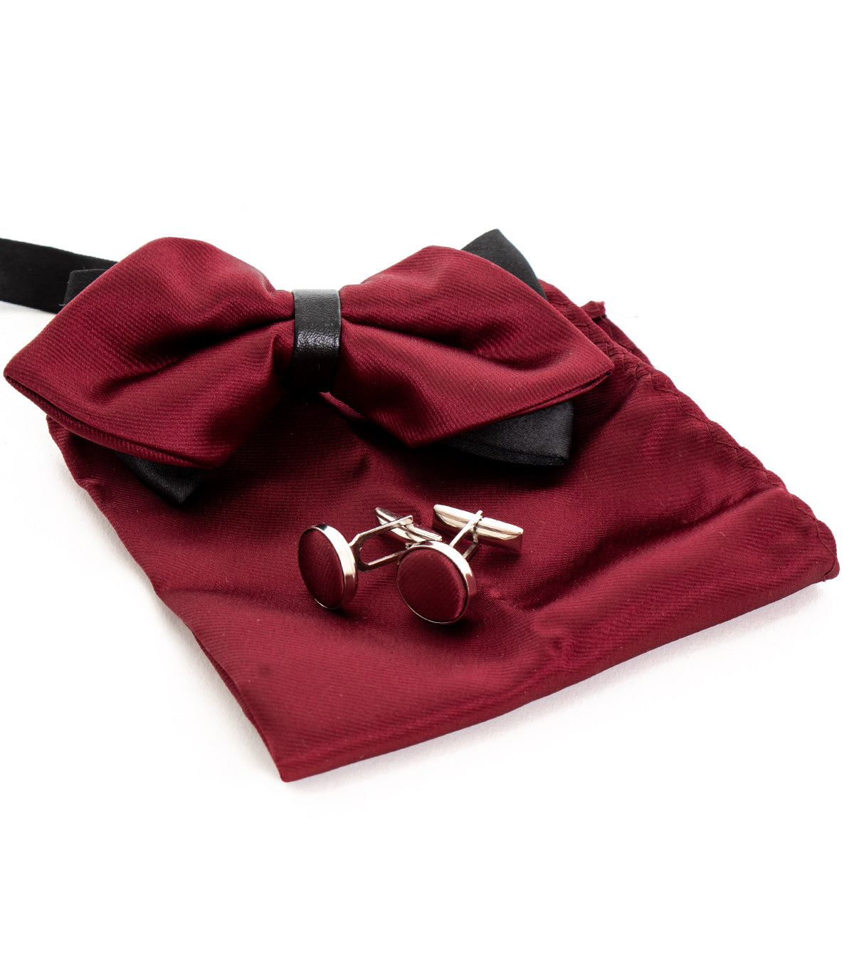 Set Bow Tie Pocket Square Cufflinks Men Unisex Elegant Ceremony Bordeaux GIOSAL-CP1077A