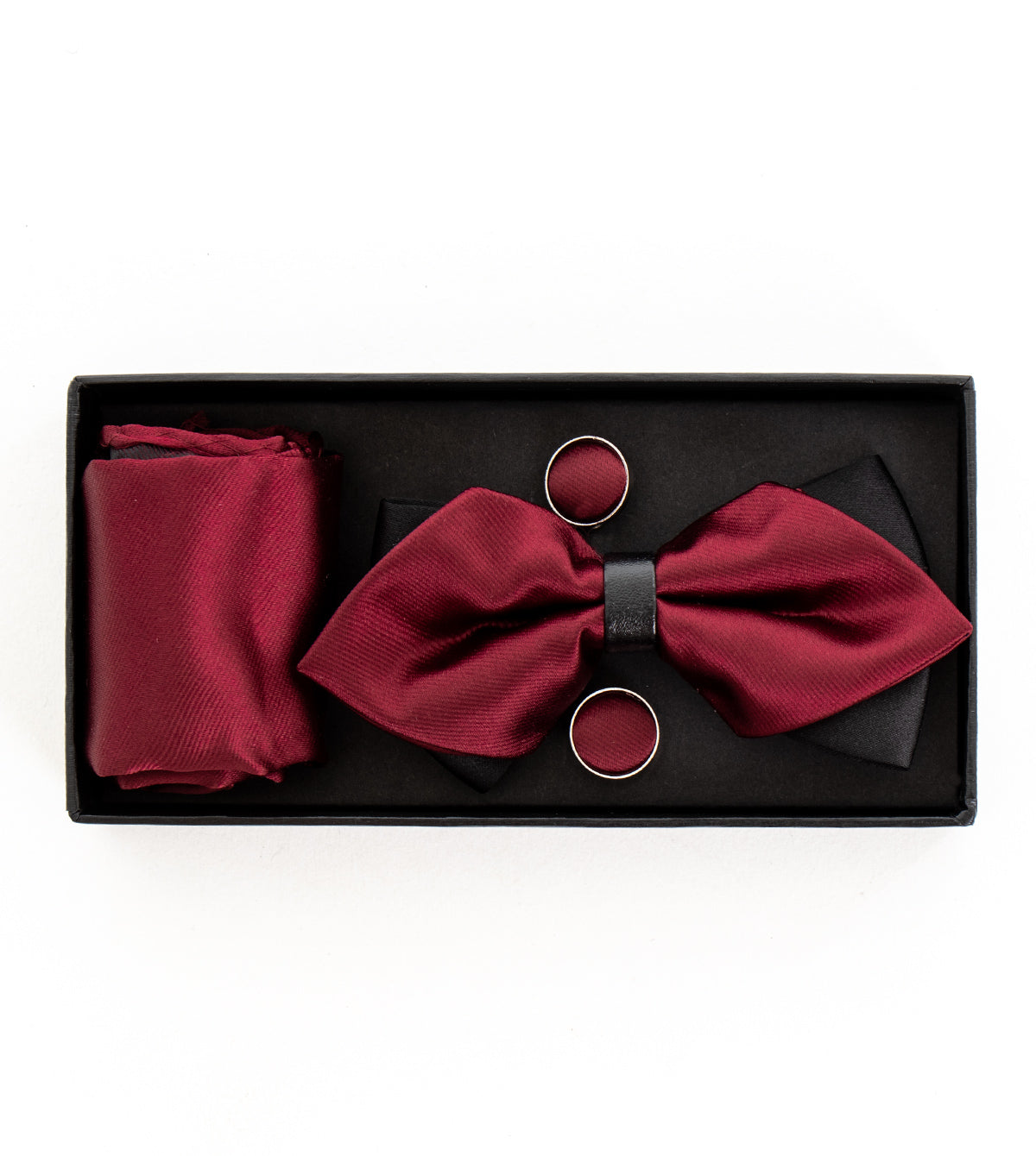 Set Bow Tie Pocket Square Cufflinks Men Unisex Elegant Ceremony Bordeaux GIOSAL-CP1077A