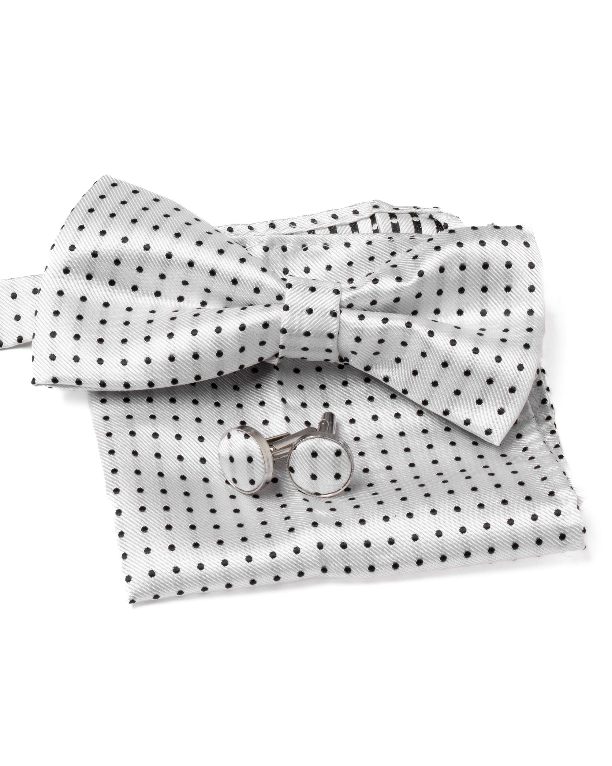 Set Pochette Papillon Gemelli Uomo Unisex Elegante Cerimonia Pois Bianco GIOSAL-CP1123A
