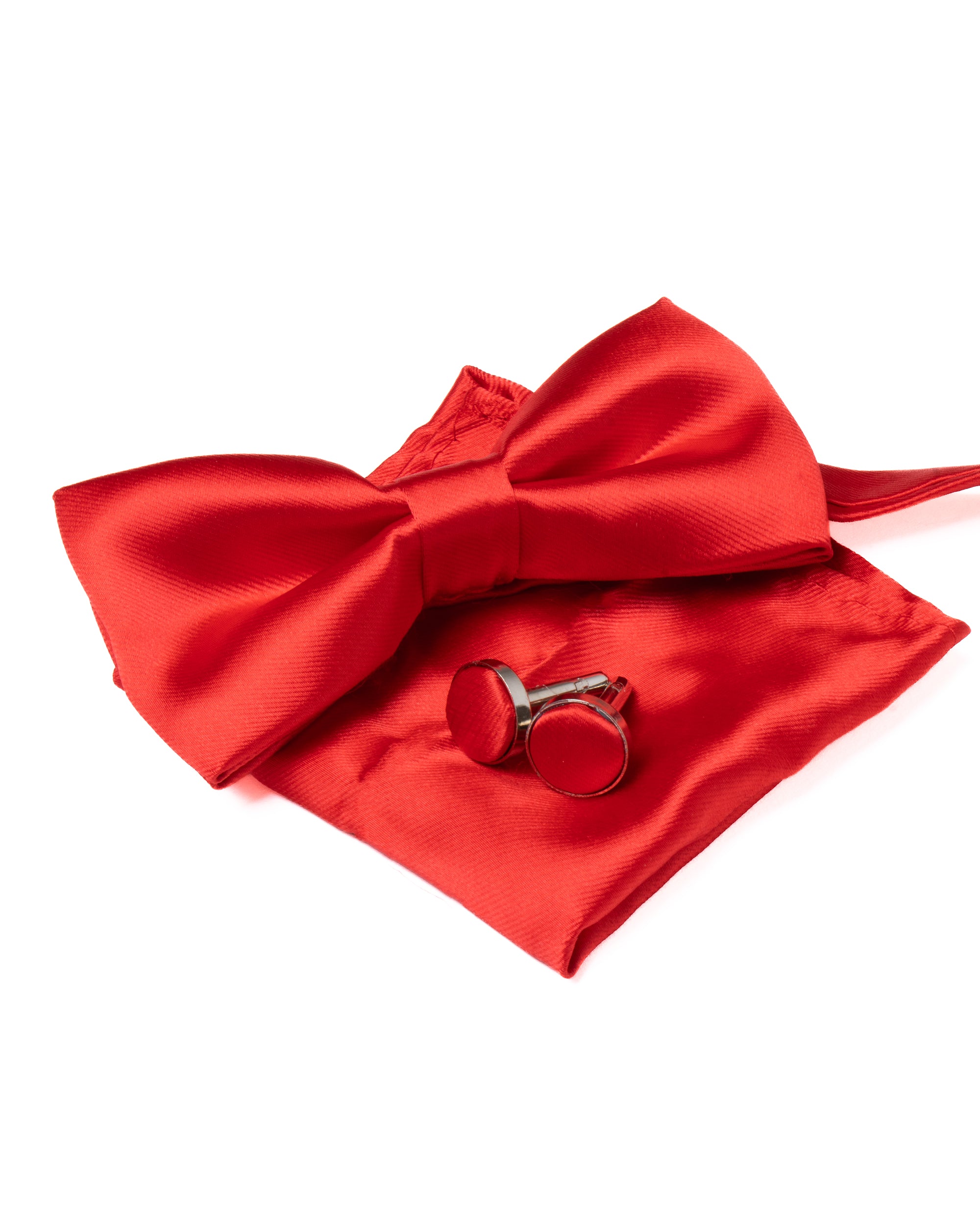 Set Pochette Papillon Gemelli Uomo Unisex Elegante Classico Cerimonia Tinta Unita Rosso GIOSAL-CP1124A