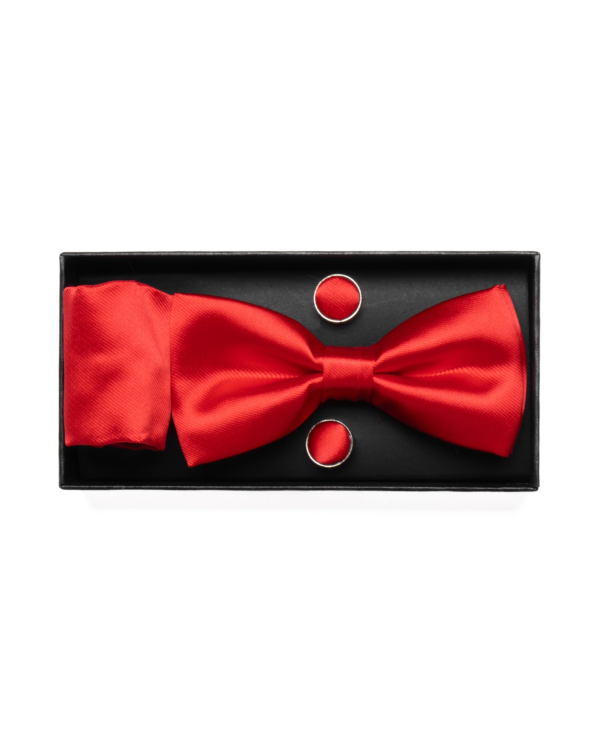 Set Pochette Papillon Gemelli Uomo Unisex Elegante Classico Cerimonia Tinta Unita Rosso GIOSAL-CP1124A