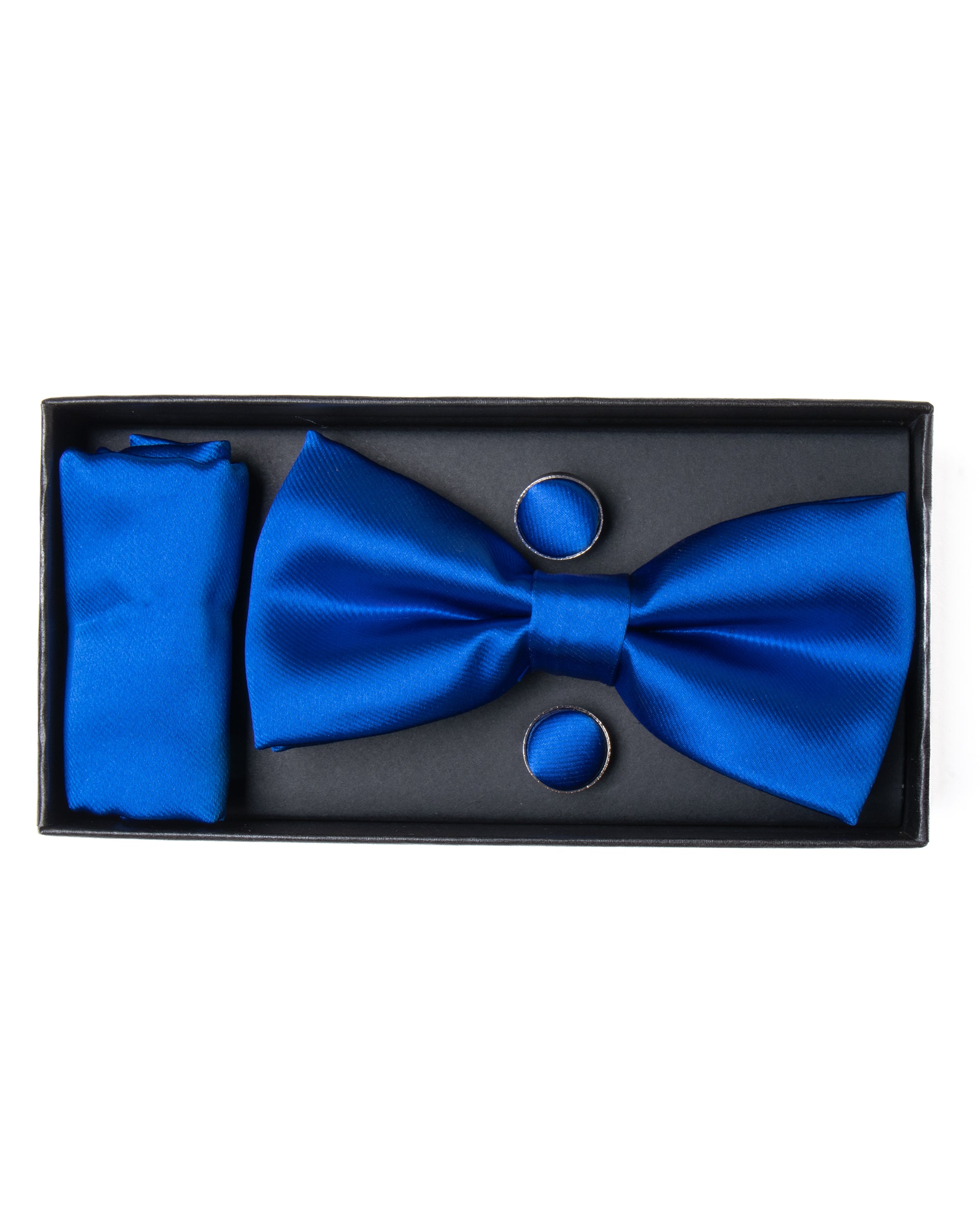 Set Pochette Papillon Gemelli Uomo Unisex Elegante Classico Cerimonia Tinta Unita Blu Royal GIOSAL-CP1125A