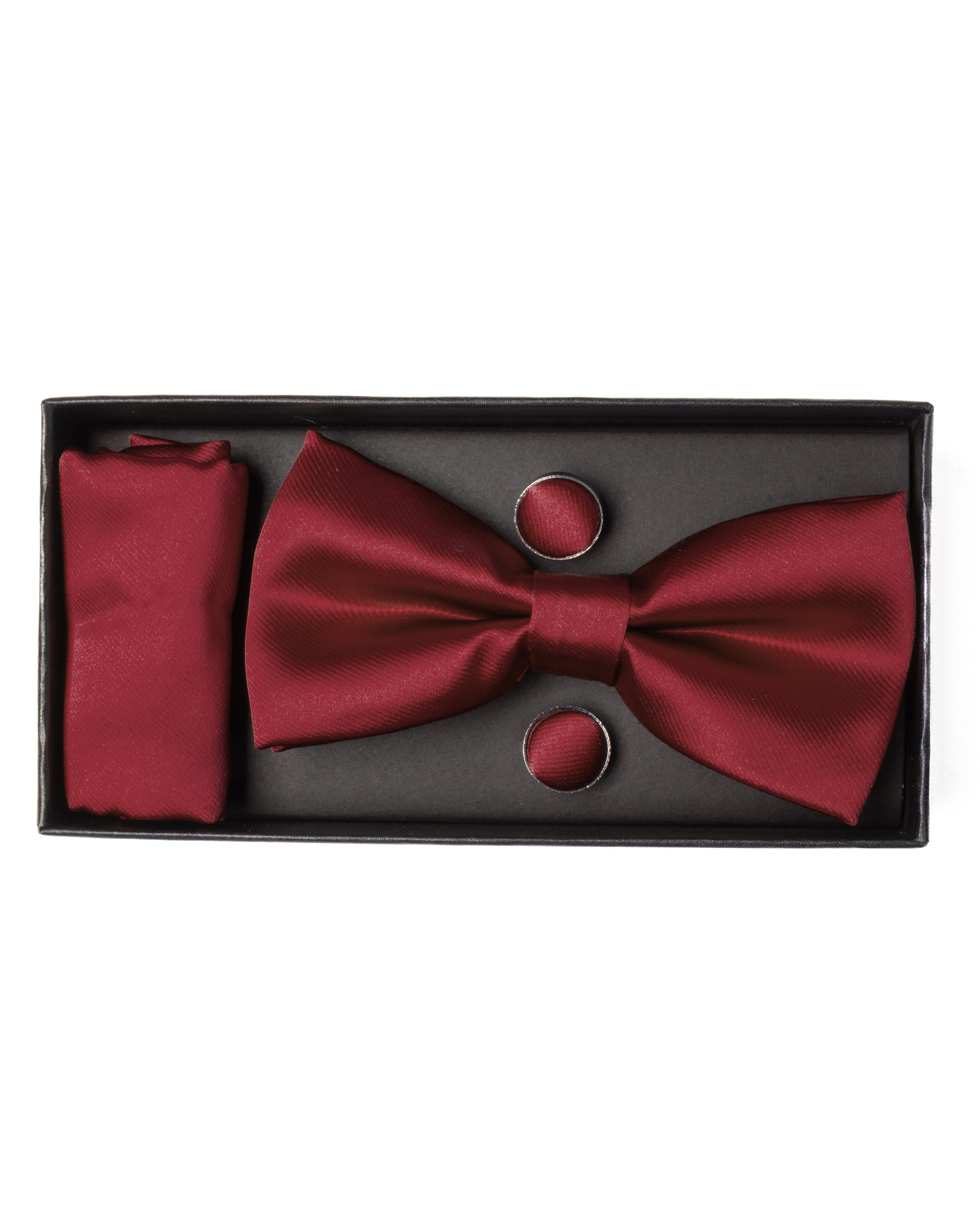 Set Pochette Papillon Gemelli Uomo Unisex Elegante Classico Cerimonia Tinta Unita Bordeaux GIOSAL-CP1126A