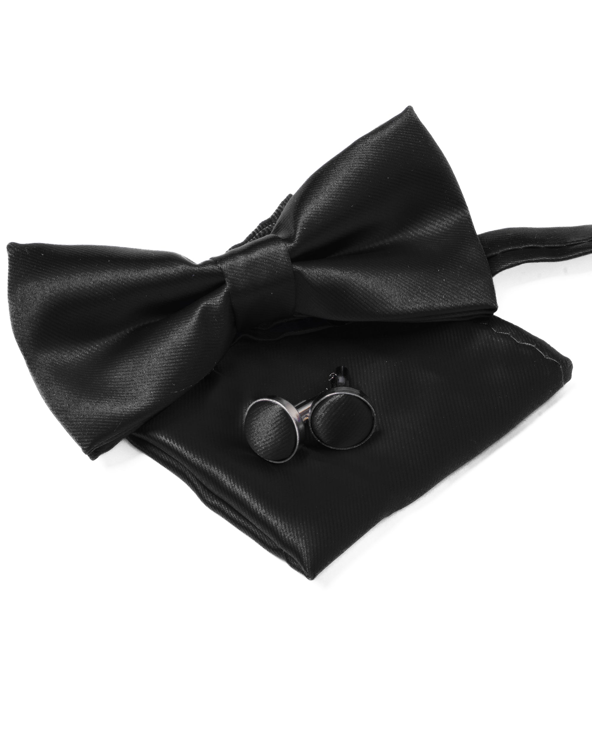 Set Pochette Papillon Gemelli Uomo Unisex Elegante Classico Cerimonia Tinta Unita Nero GIOSAL-CP1127A