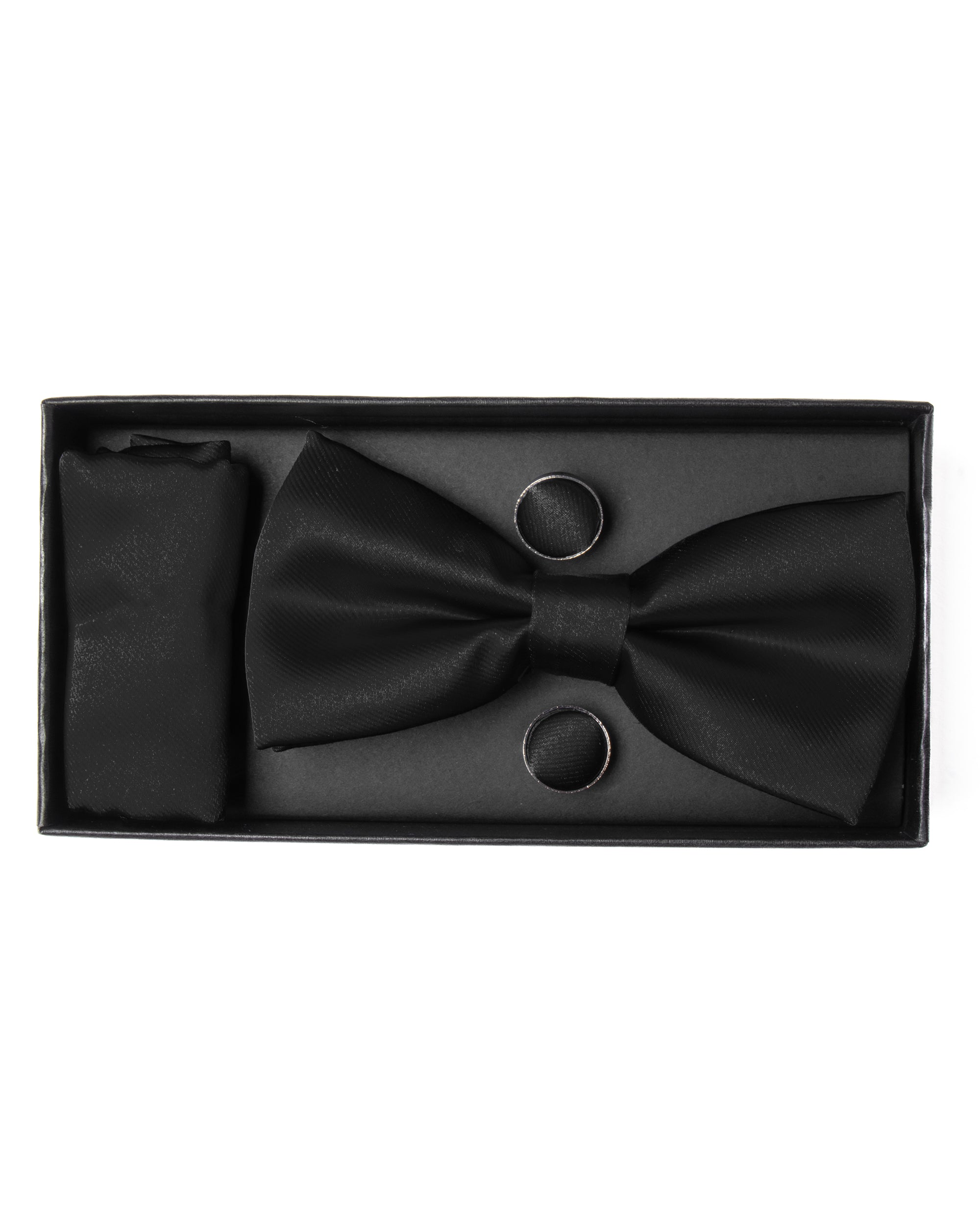 Set Pochette Papillon Gemelli Uomo Unisex Elegante Classico Cerimonia Tinta Unita Nero GIOSAL-CP1127A
