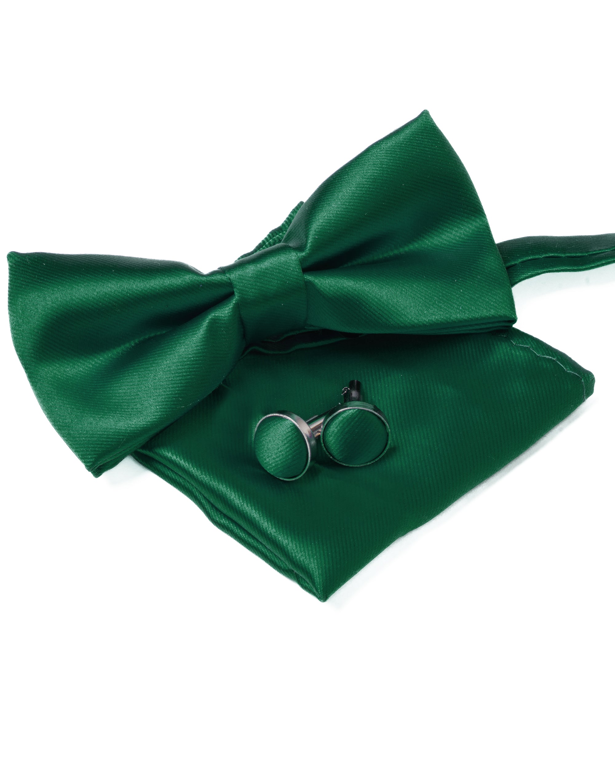 Set Pochette Papillon Gemelli Uomo Unisex Elegante Classico Cerimonia Tinta Unita Verde GIOSAL-CP1129A