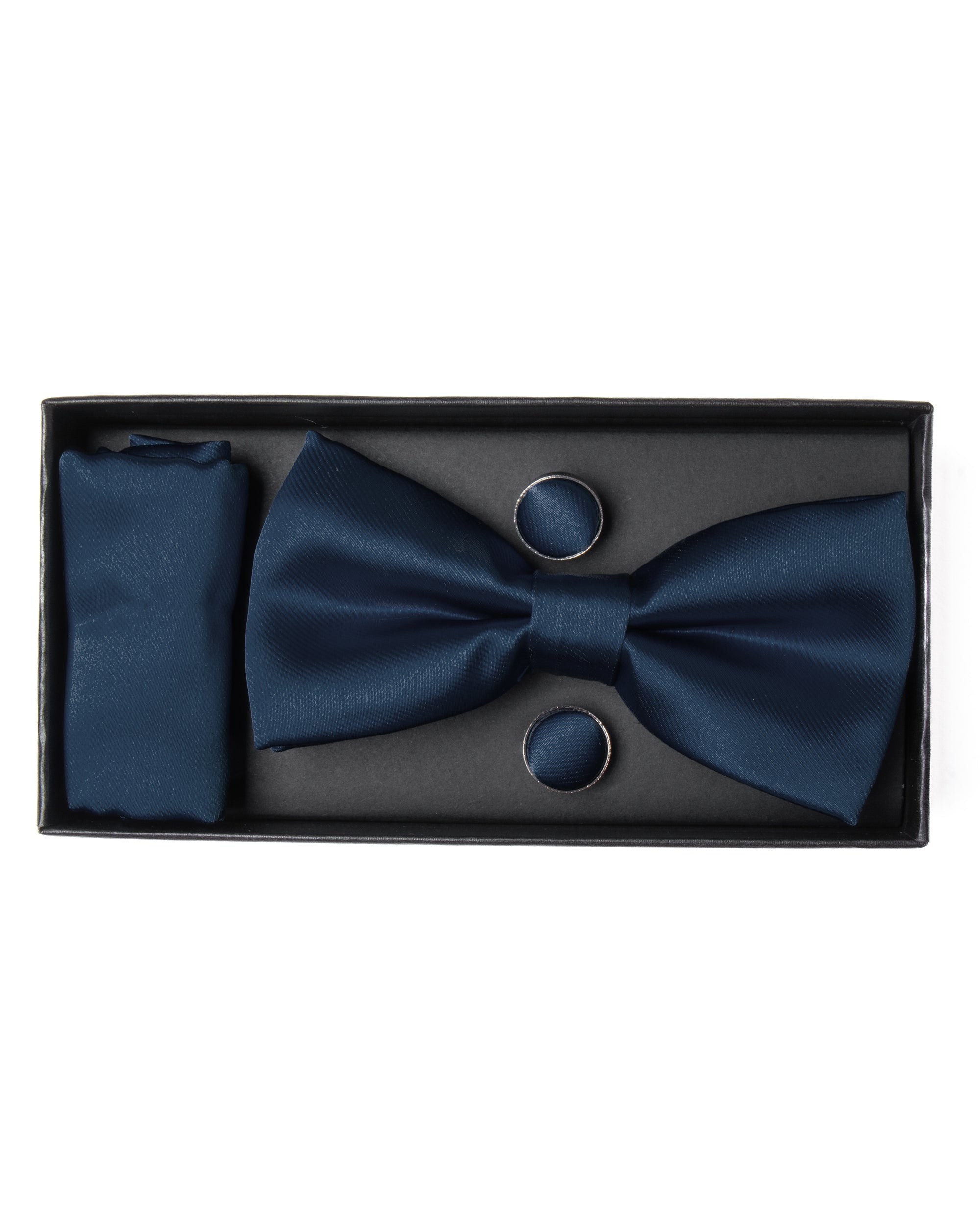 Set Pochette Papillon Gemelli Uomo Unisex Elegante Classico Cerimonia Tinta Unita Blu Scuro GIOSAL-CP1130A