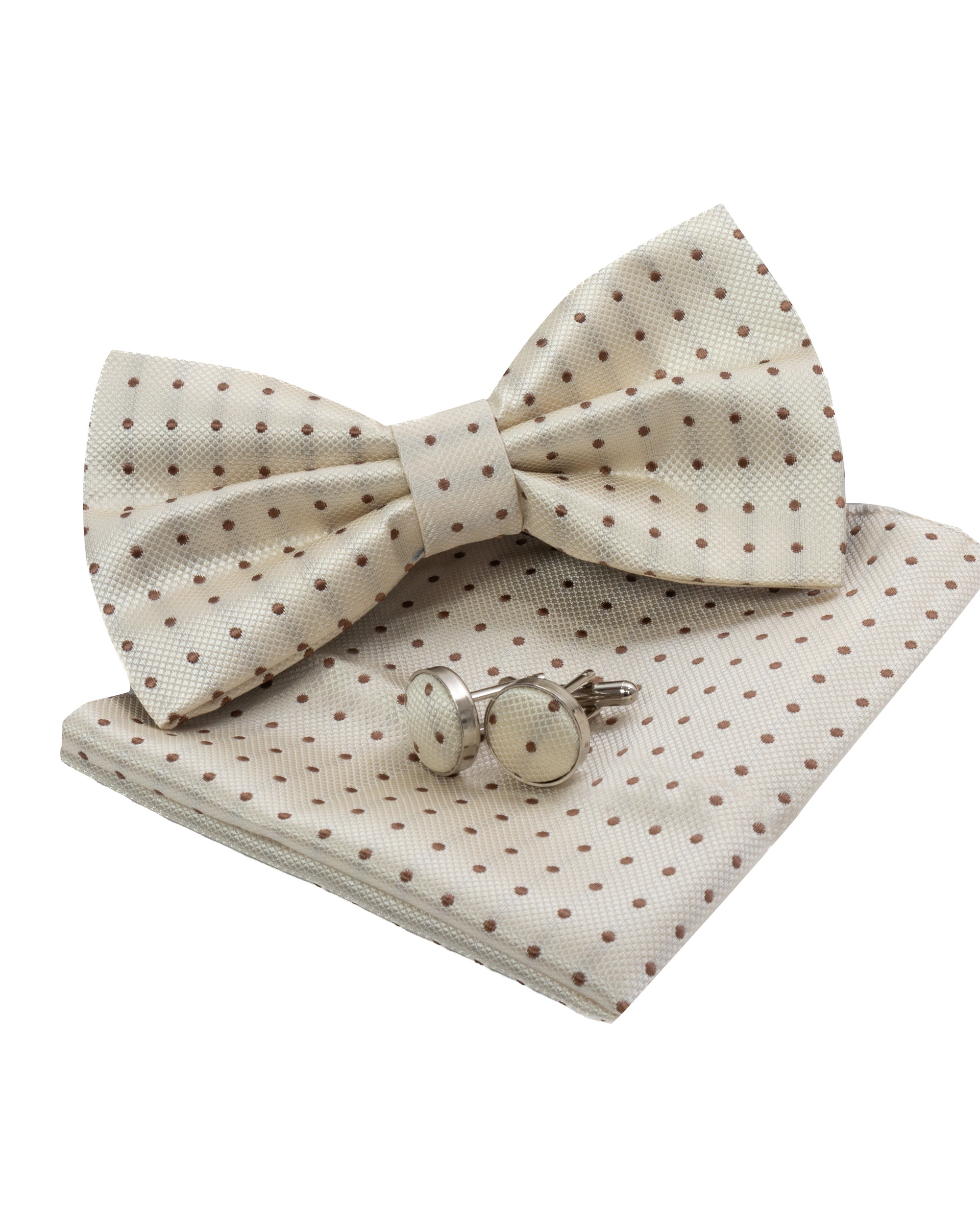 Set pochette papillon gemelli uomo unisex elegante cerimonia pois panna GIOSAL-CP1166A
