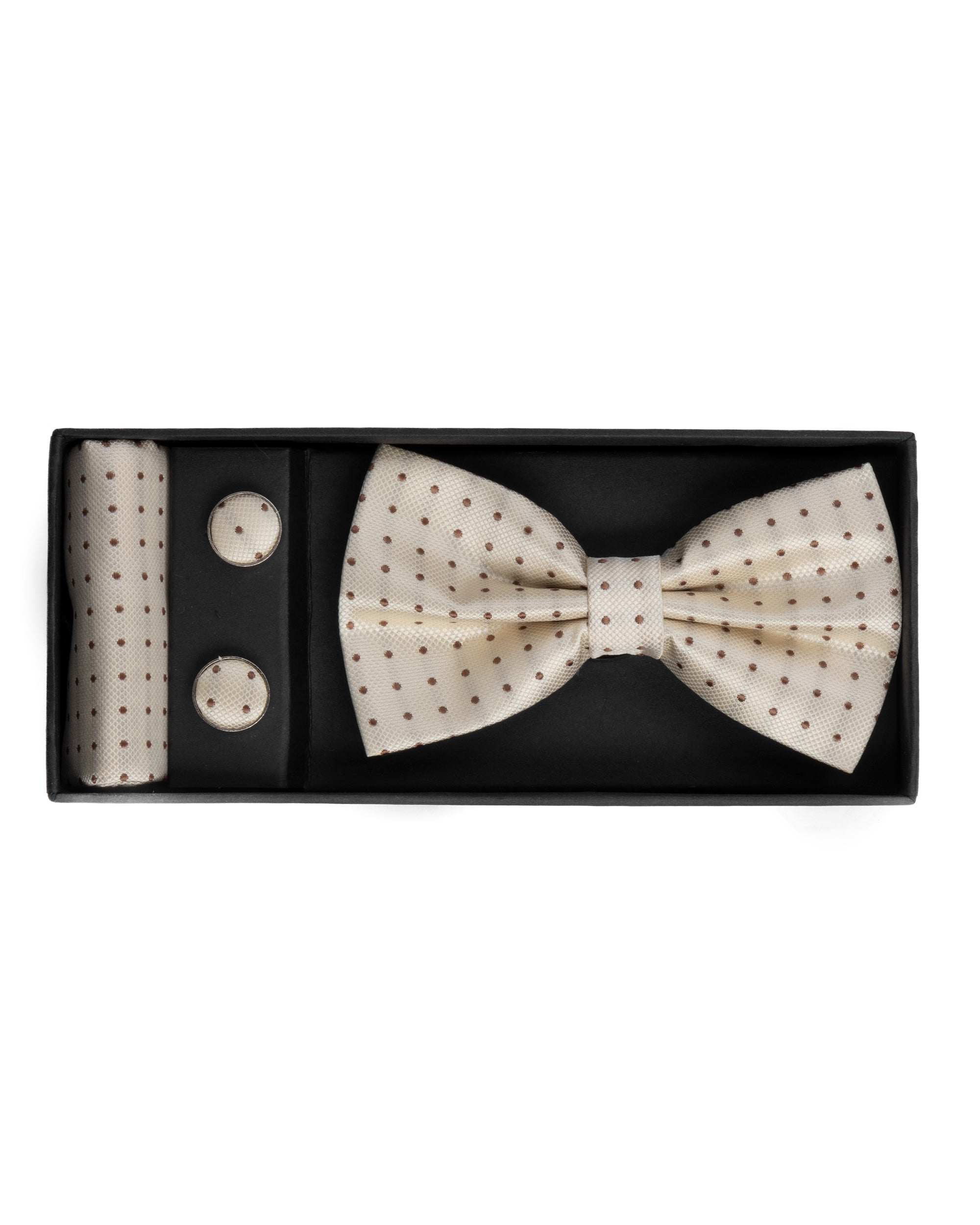 Set pochette papillon gemelli uomo unisex elegante cerimonia pois panna GIOSAL-CP1166A