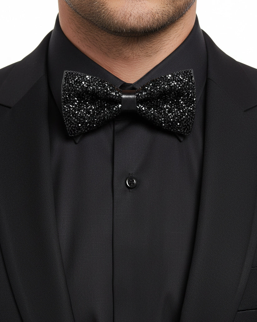 Papillon uomo unisex brillantinato cravattino elegante cerimonia nero GIOSAL-CP1167A