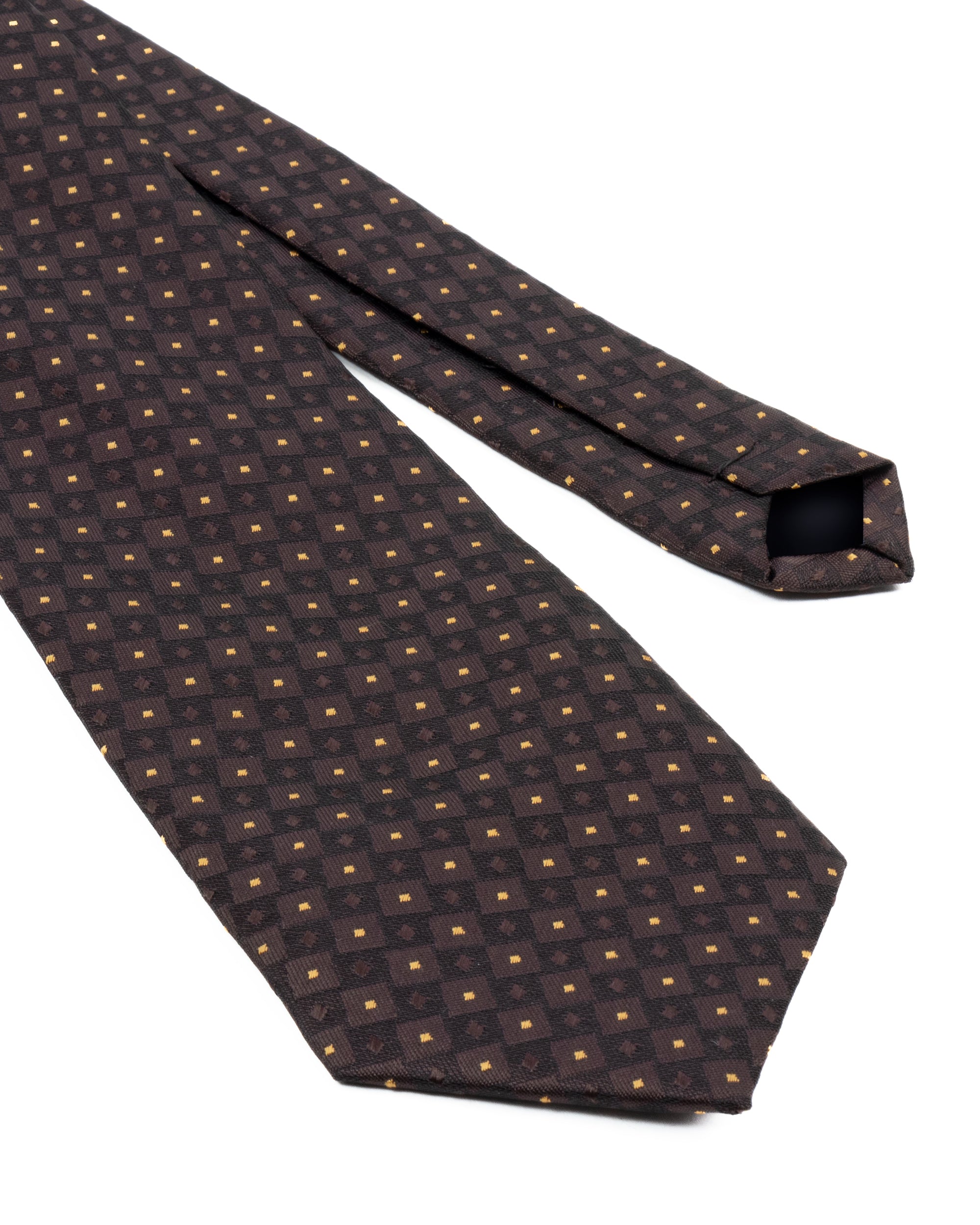 Cravatta uomo unisex slim in seta con microfantasia pois geometrica jacquard a contrasto marrone GIOSAL-CP1181A
