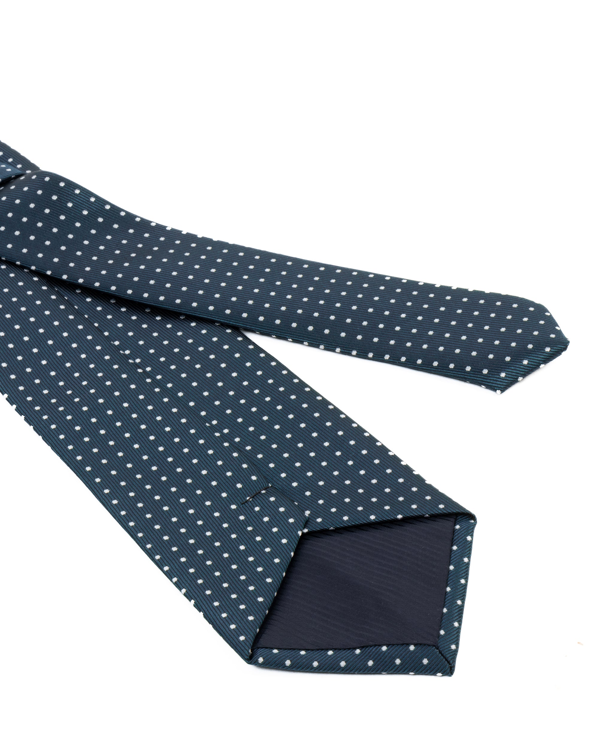 Cravatta uomo unisex slim in seta con micro pois a contrasto trama twill petrolio GIOSAL-CP1189A