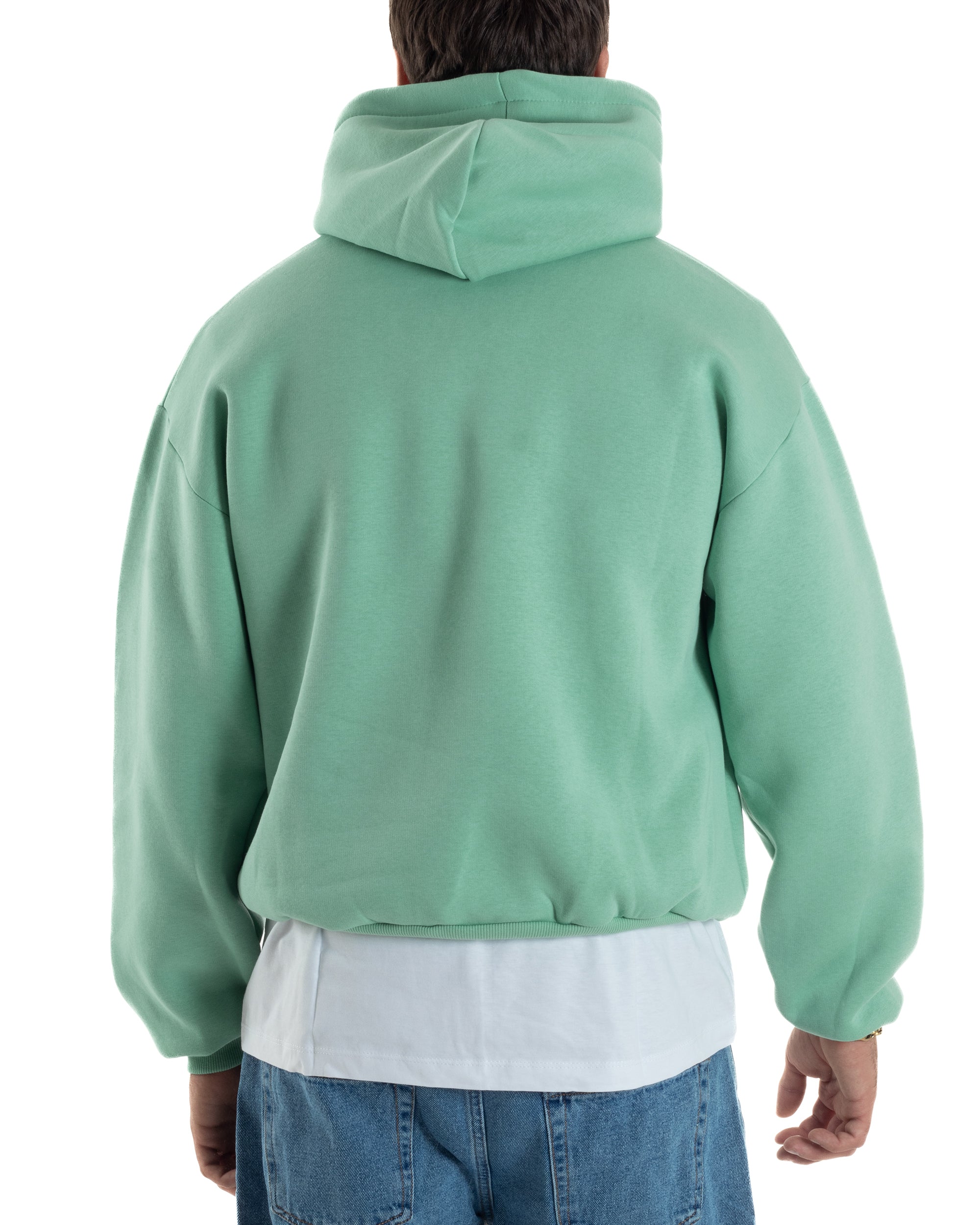 Felpa Con Cappuccio Uomo Boxy Fit Basic Felpata Comoda Tinta Unita Verde Salvia GIOSAL-F2992A