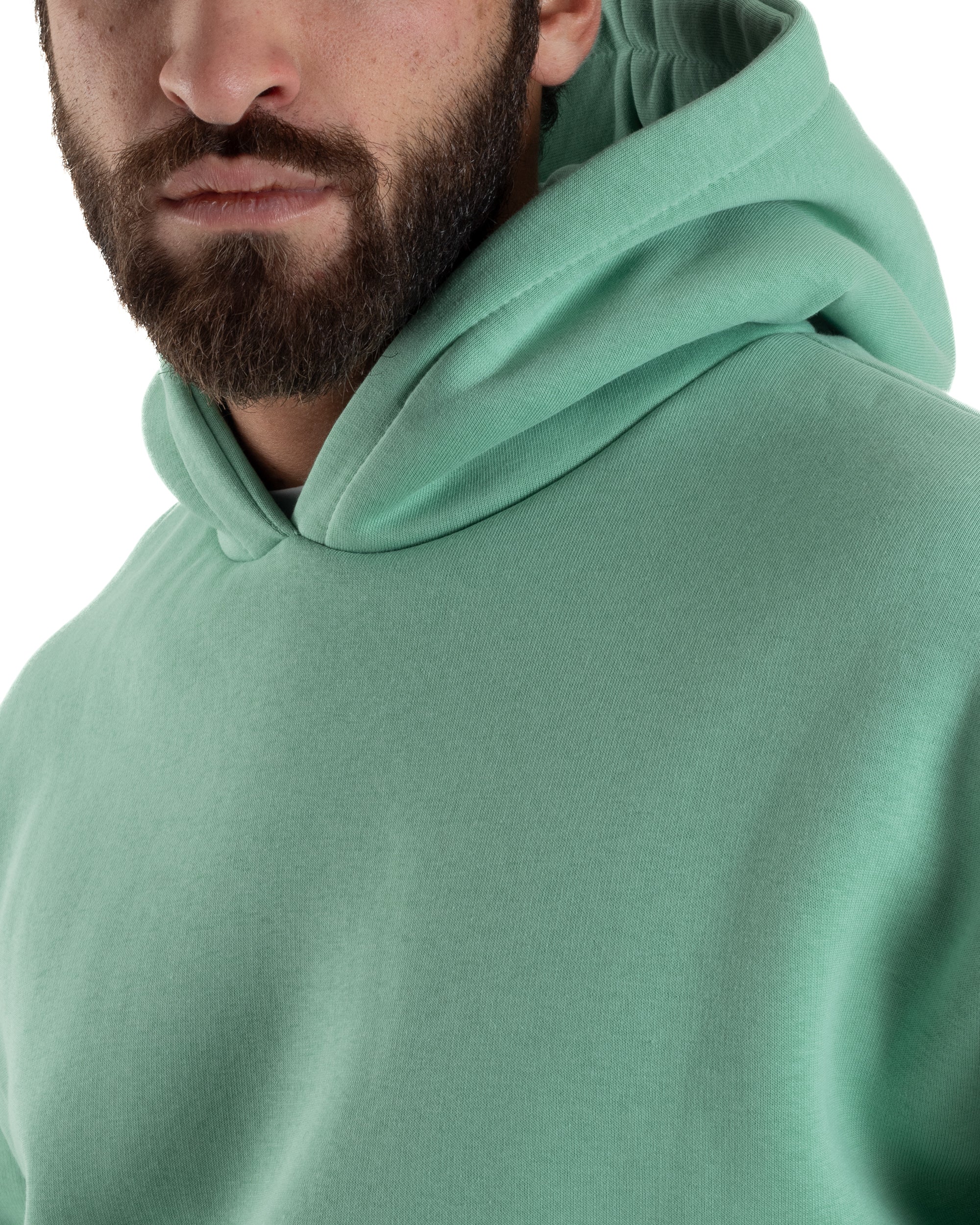 Felpa Con Cappuccio Uomo Boxy Fit Basic Felpata Comoda Tinta Unita Verde Salvia GIOSAL-F2992A