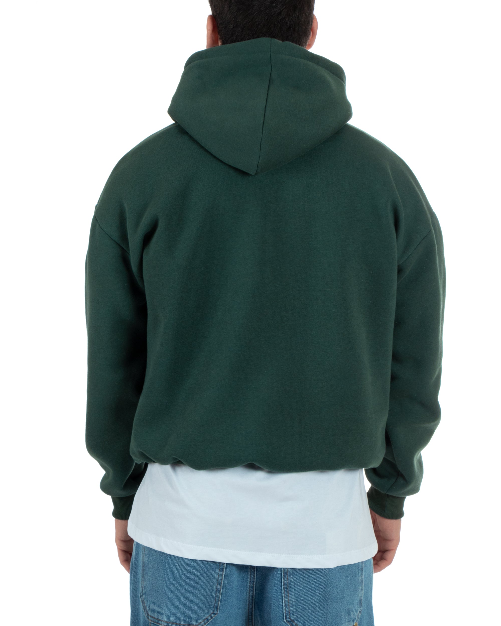 Felpa Con Cappuccio Uomo Boxy Fit Basic Felpata Comoda Tinta Unita Verde GIOSAL-F2993A