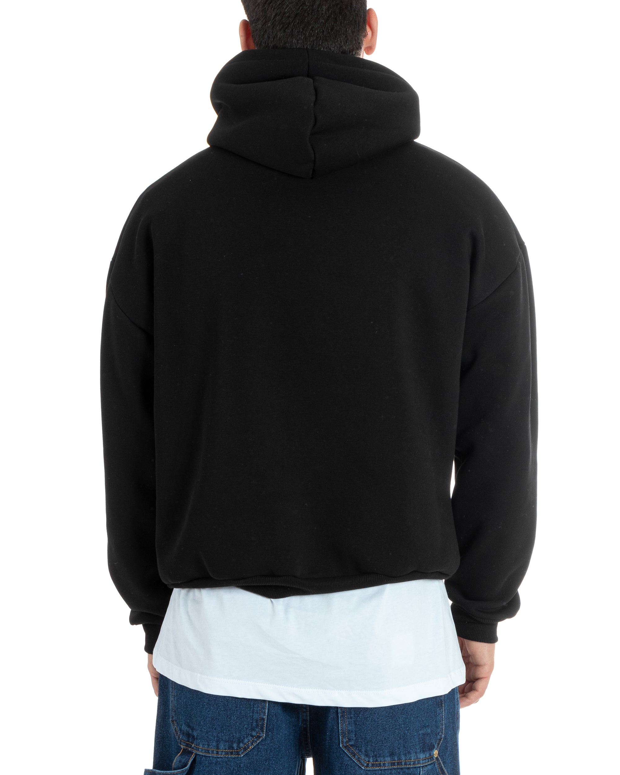 Felpa Con Cappuccio Uomo Boxy Fit Basic Felpata Comoda Nero F2994A