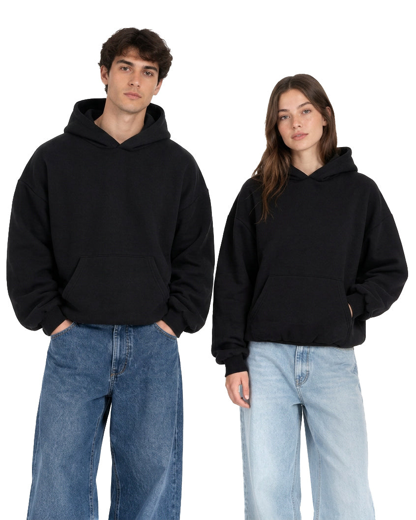 Sudadera unisex hombre mujer capucha boxy fit crop bolsillo canguro negro GIOSAL-F2994A