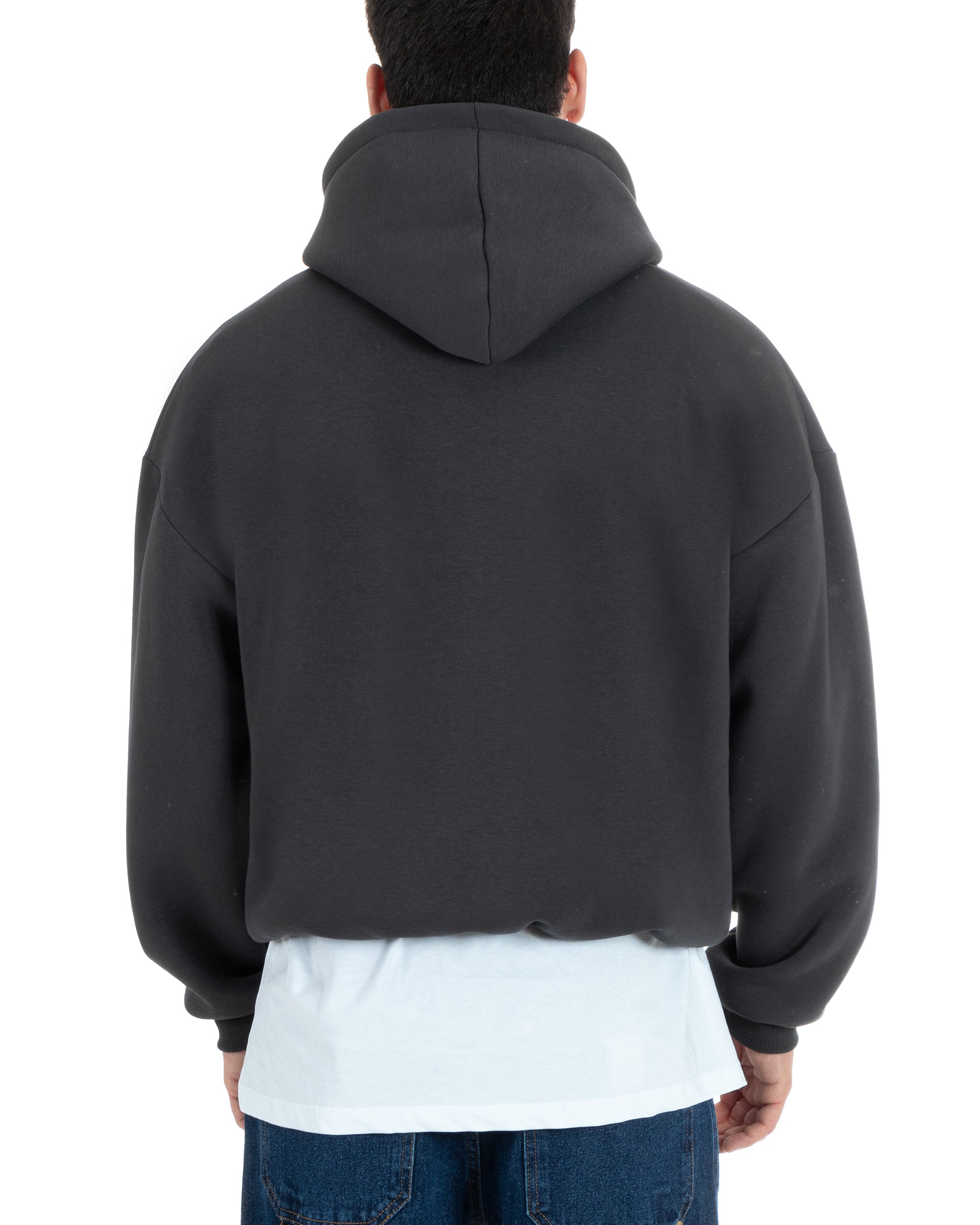 Felpa Con Cappuccio Uomo Boxy Fit Basic Felpata Comoda Piombo F2995A