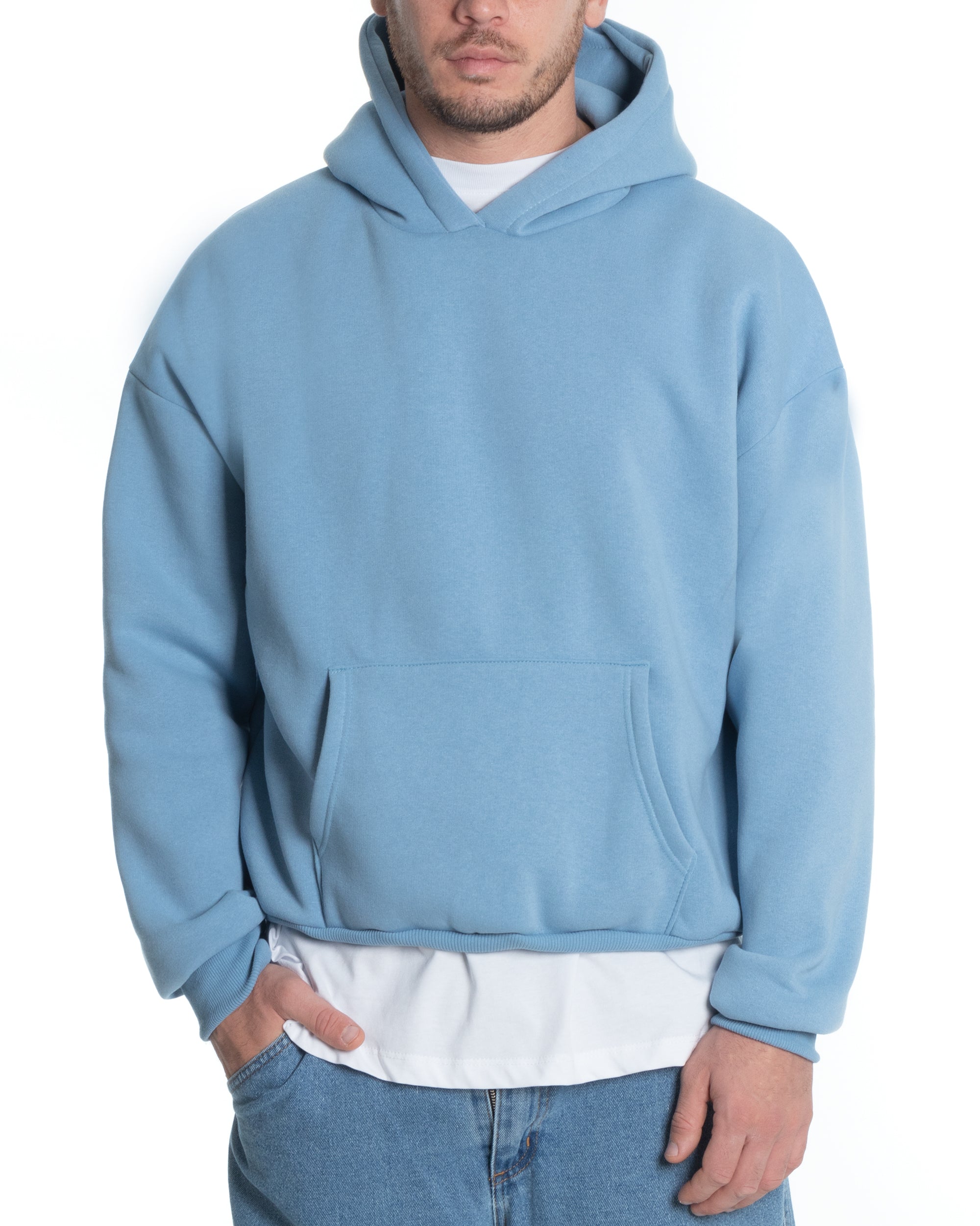 Felpa Con Cappuccio Uomo Boxy Fit Basic Felpata Comoda Tinta Unita Polvere GIOSAL-F2996A
