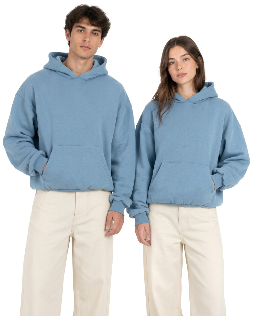 Felpa unisex uomo donna cappuccio boxy fit crop tasca marsupio azzurro GIOSAL-F2996A