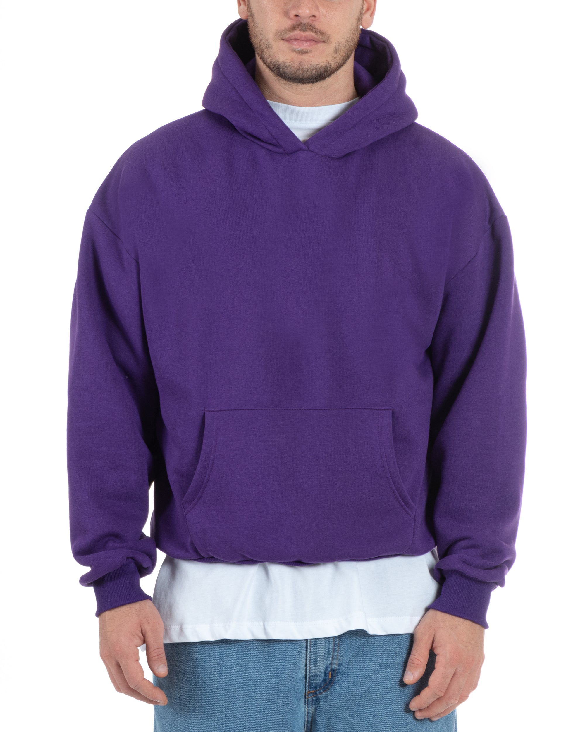 Felpa Con Cappuccio Uomo Boxy Fit Basic Felpata Comoda Tinta Unita Viola GIOSAL-F2997A