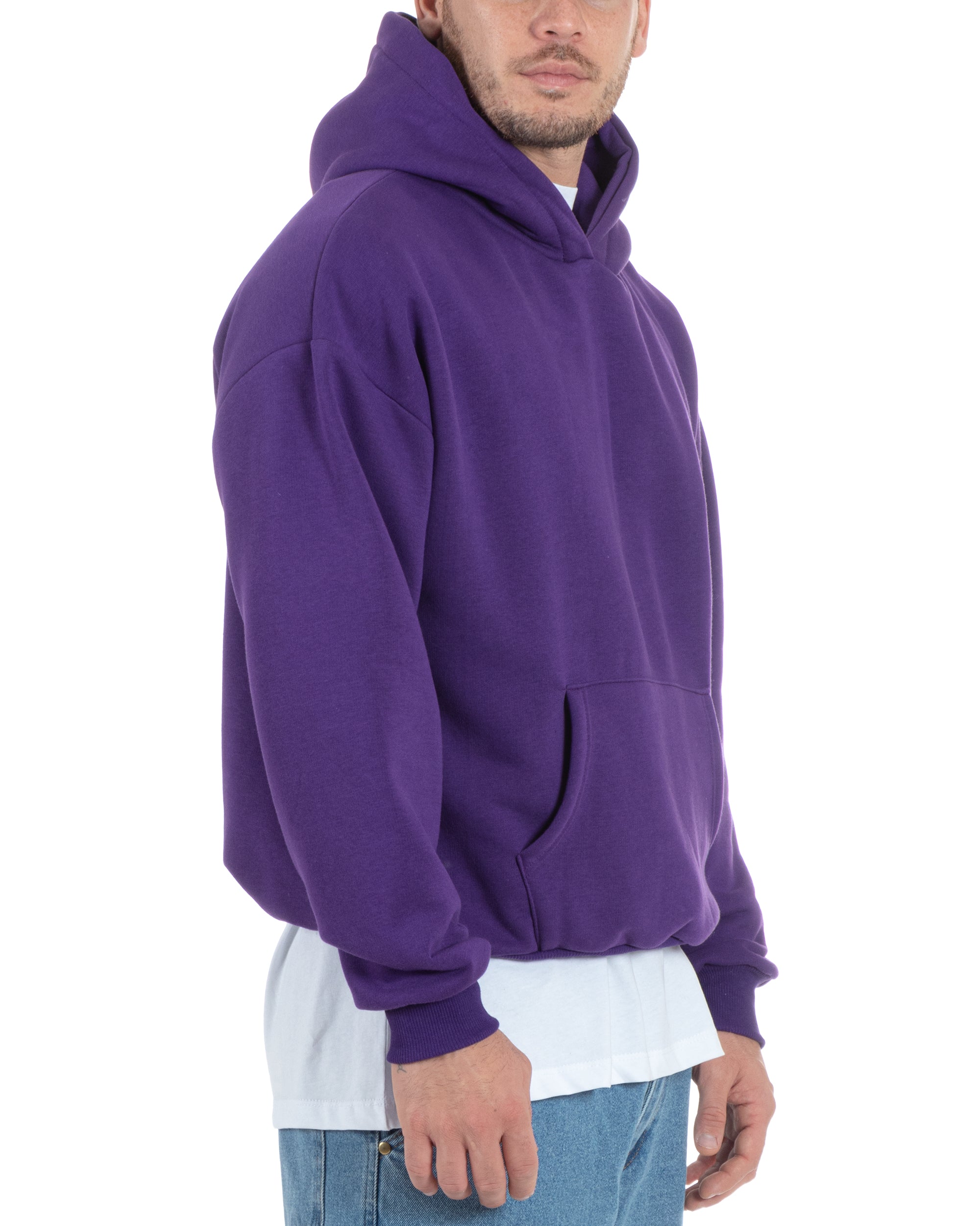 Felpa Con Cappuccio Uomo Boxy Fit Basic Felpata Comoda Tinta Unita Viola GIOSAL-F2997A