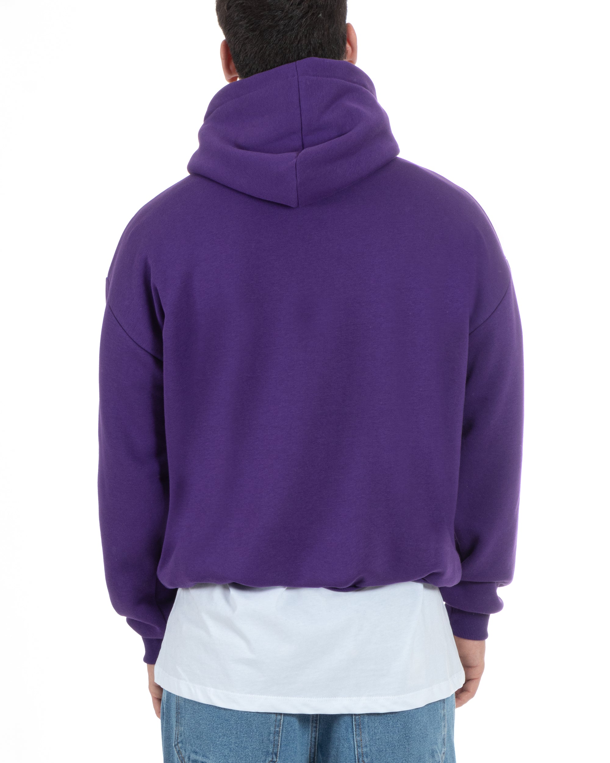 Felpa Con Cappuccio Uomo Boxy Fit Basic Felpata Comoda Tinta Unita Viola GIOSAL-F2997A