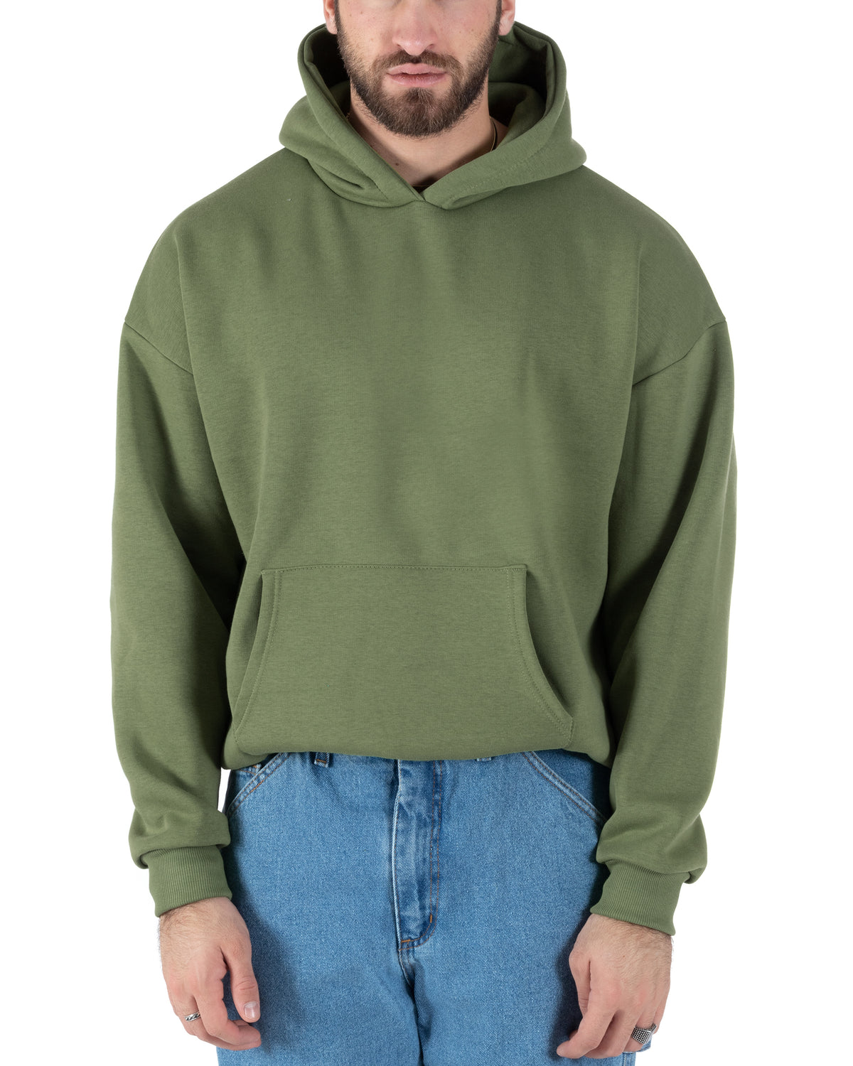 Men's Boxy Fit Basic Hoodie Comfortable Sweatshirt Oil Green F2998A