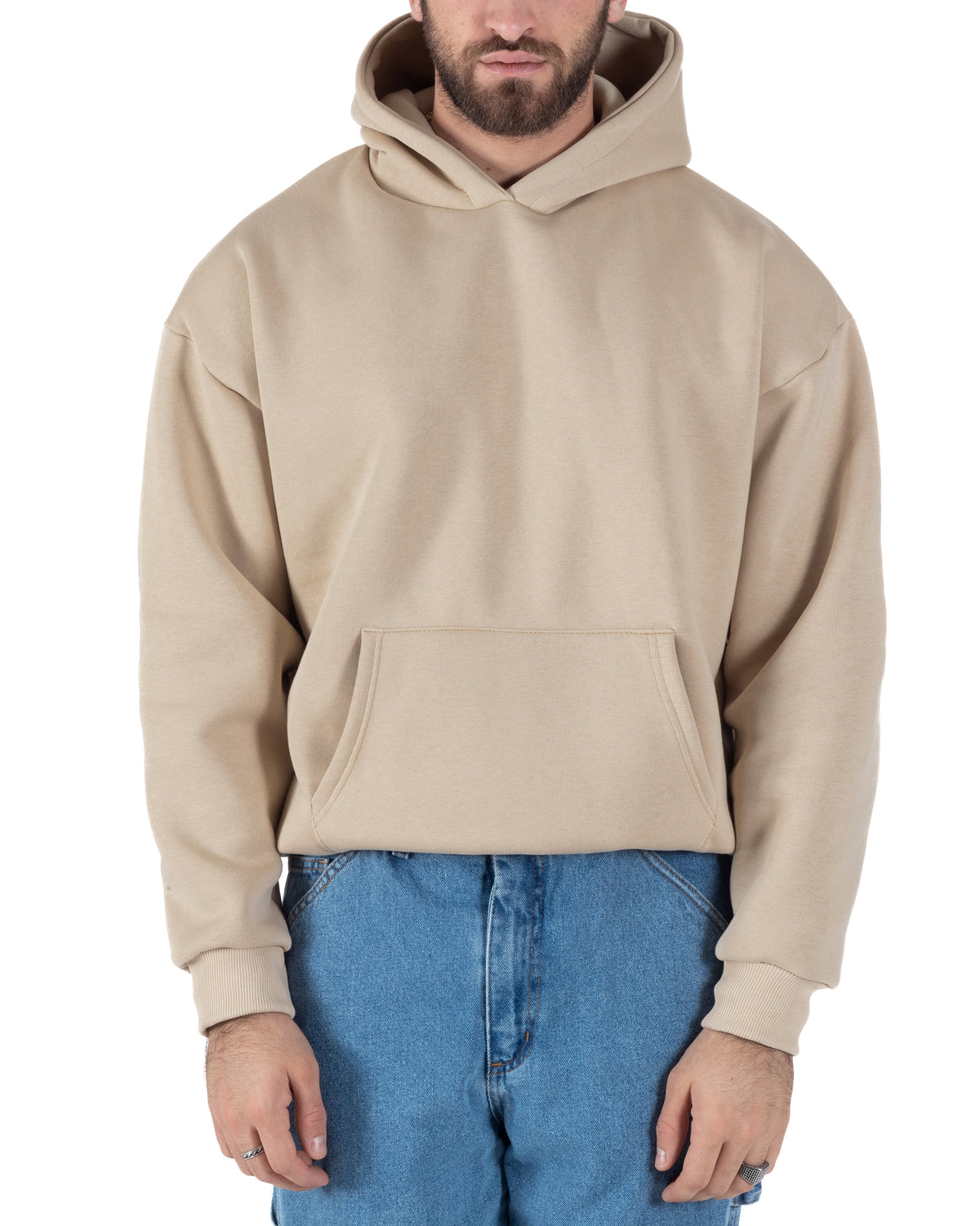 Herren-Hoodie im kastenförmigen Basic-Stil, bequem, Beige F3003A