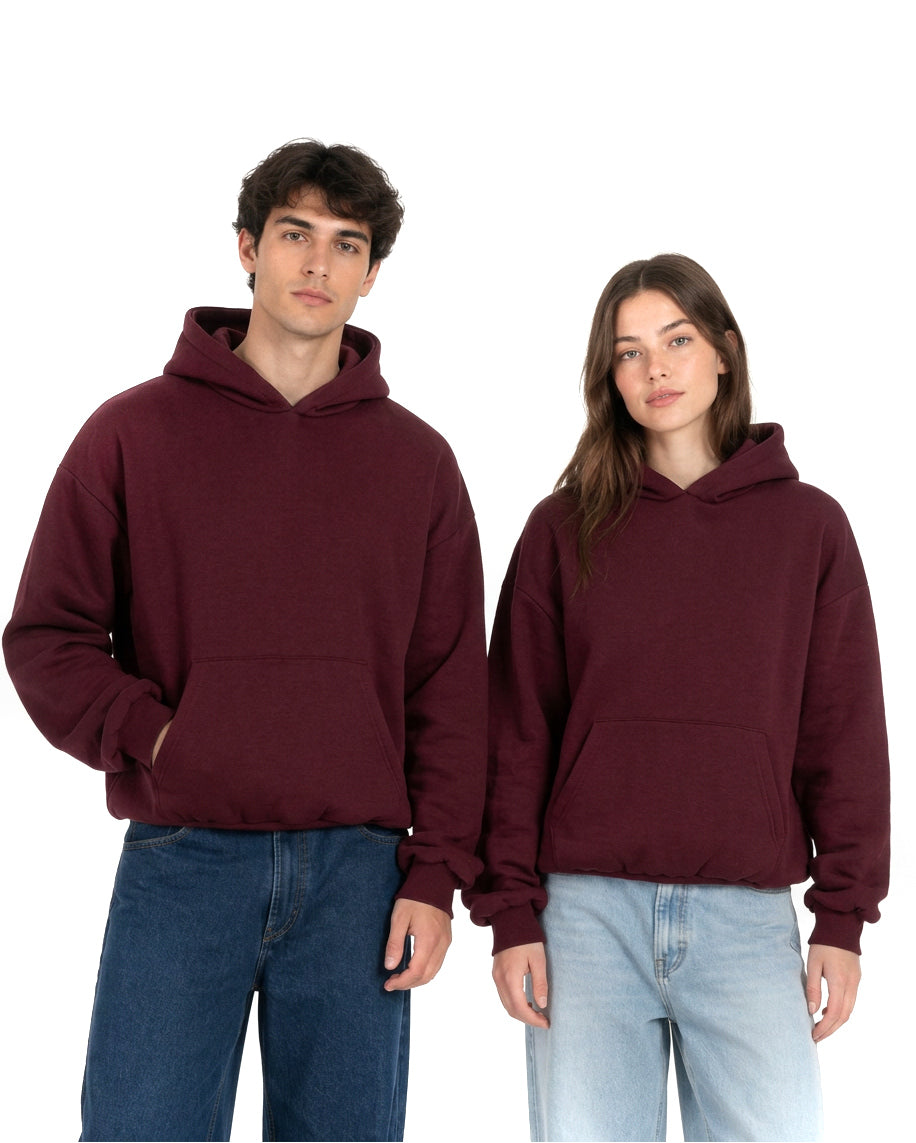 Men's Boxy Fit Basic Hoodie Comfortable Burgundy Sweatshirt F3005A