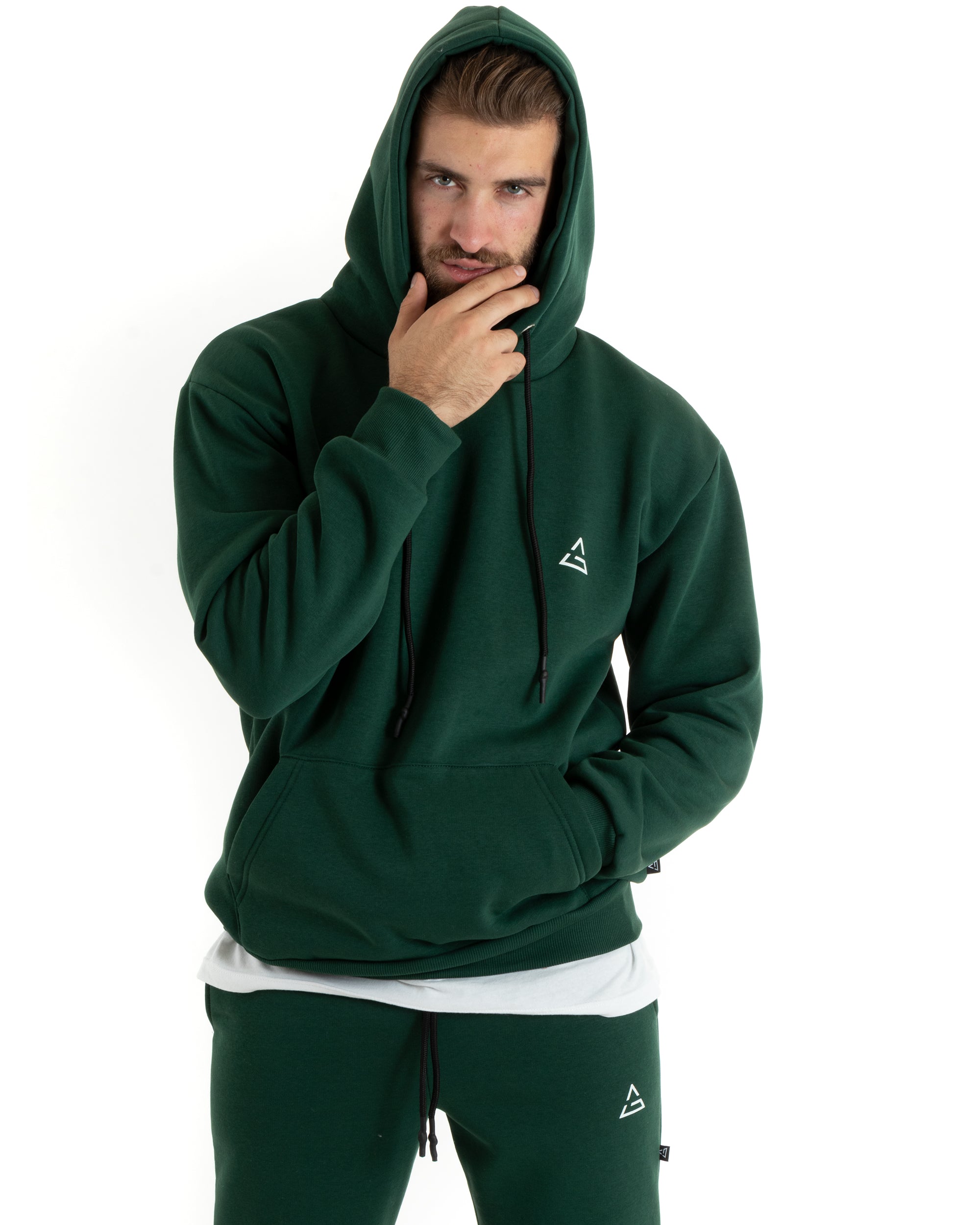 Felpa Uomo Con Cappuccio Maglia Felpata Basic Tinta Unita Verde Regular Fit GIOSAL-F3015A