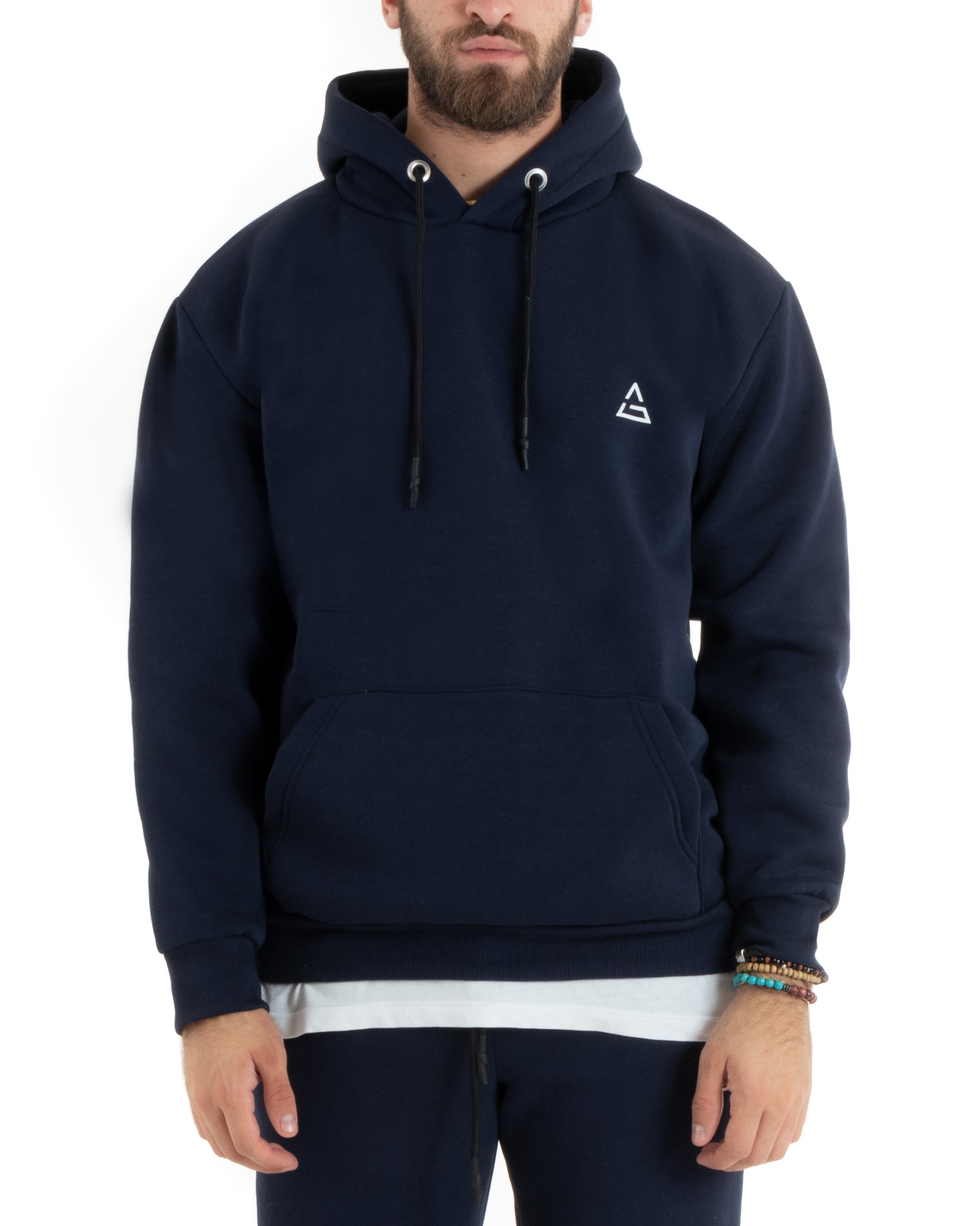 Felpa Uomo Con Cappuccio Maglia Felpata Basic Tinta Unita Blu Regular Fit GIOSAL-F3017A