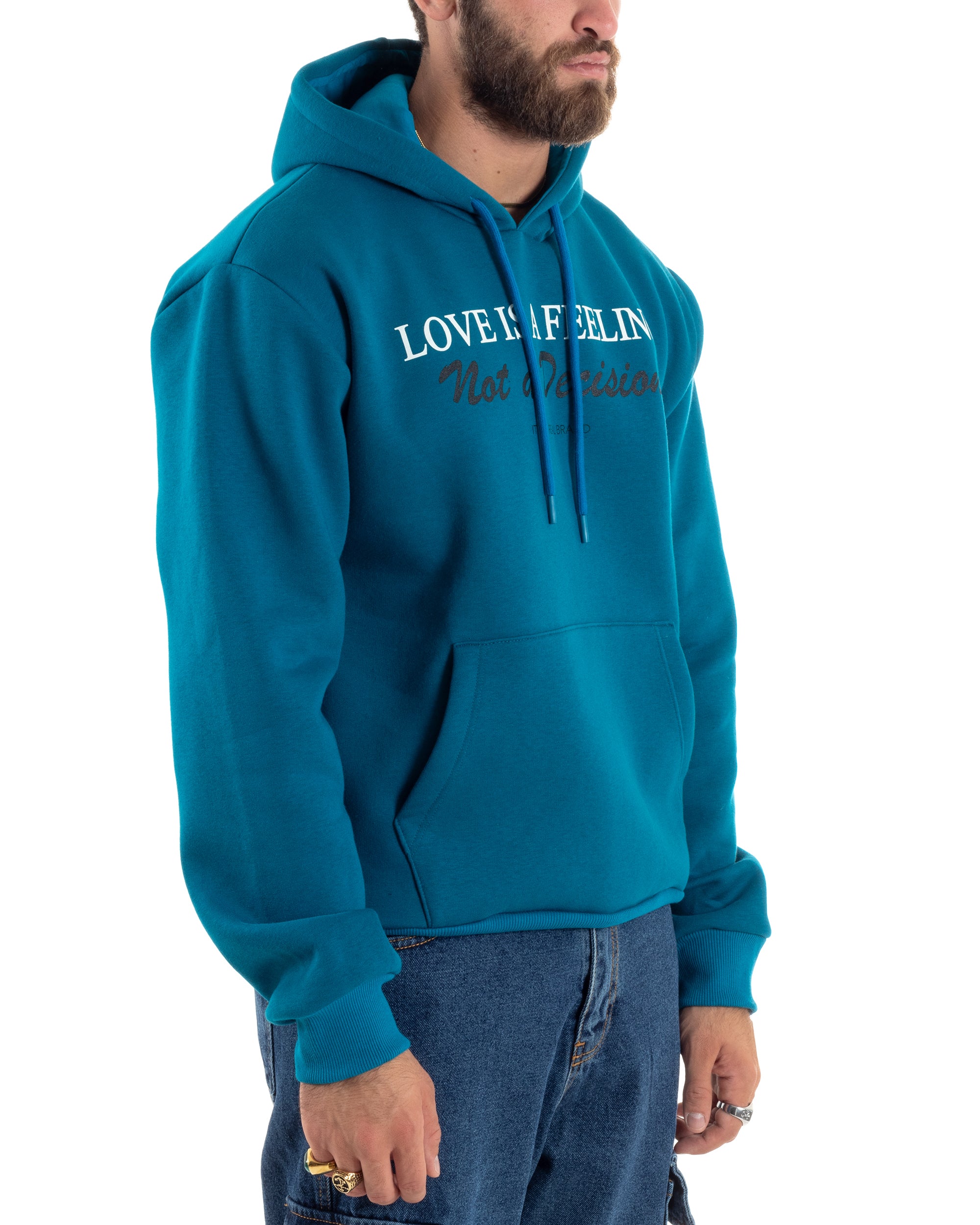 Felpa Uomo Con Cappuccio E Tascone Stampa Oversize Basic Cotone Felpato Comodo Ottanio GIOSAL-F3027A