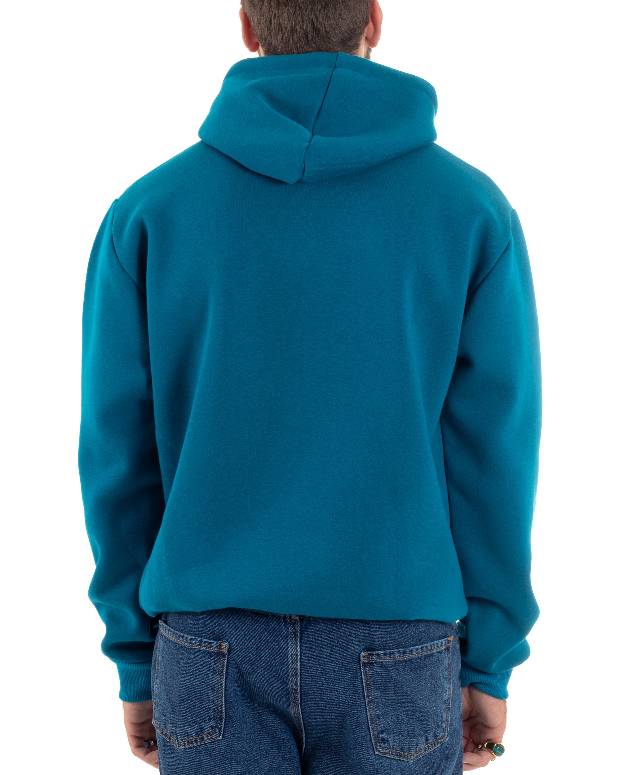 Felpa Uomo Con Cappuccio E Tascone Stampa Oversize Basic Cotone Felpato Comodo Ottanio GIOSAL-F3027A