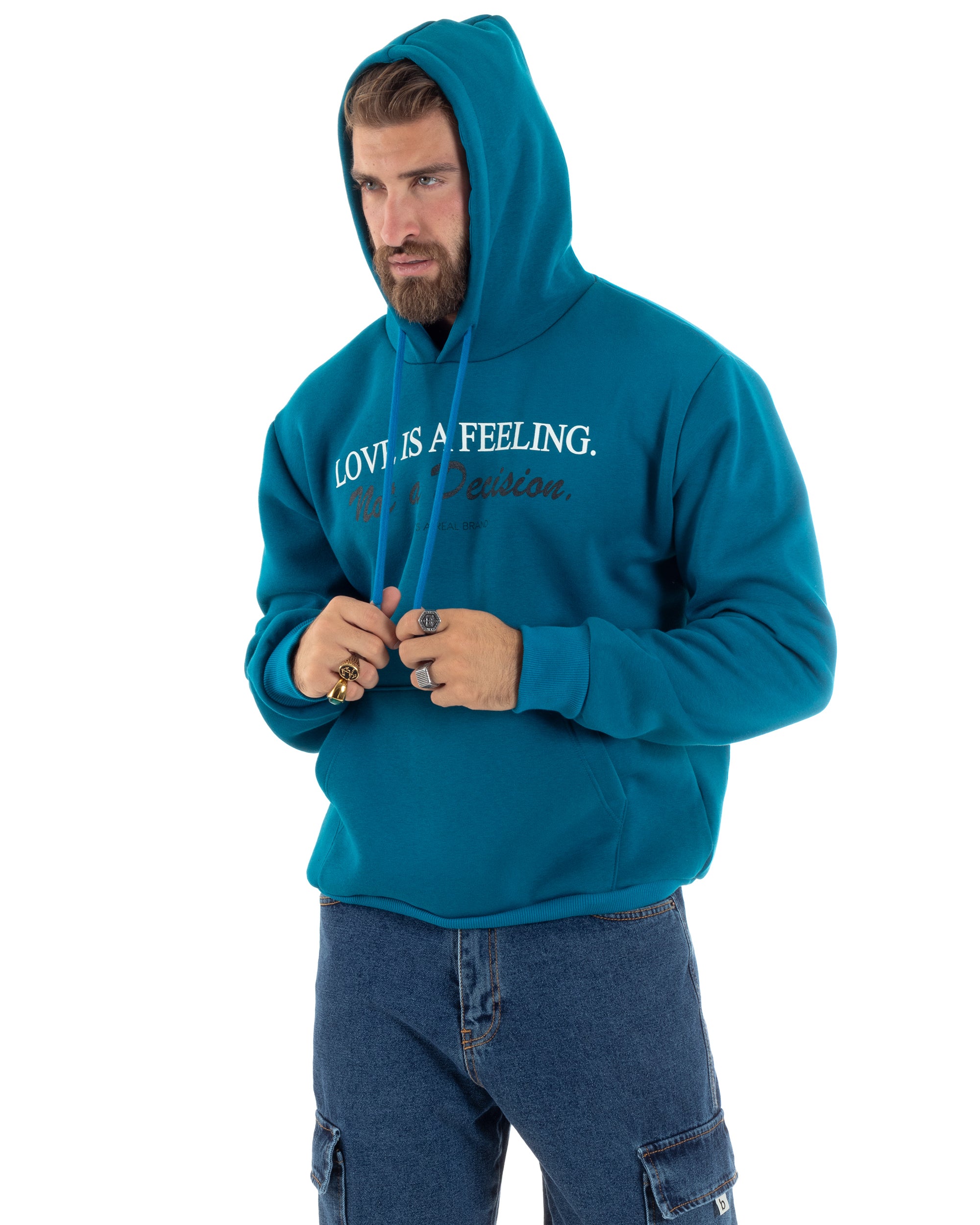 Felpa Uomo Con Cappuccio E Tascone Stampa Oversize Basic Cotone Felpato Comodo Ottanio GIOSAL-F3027A