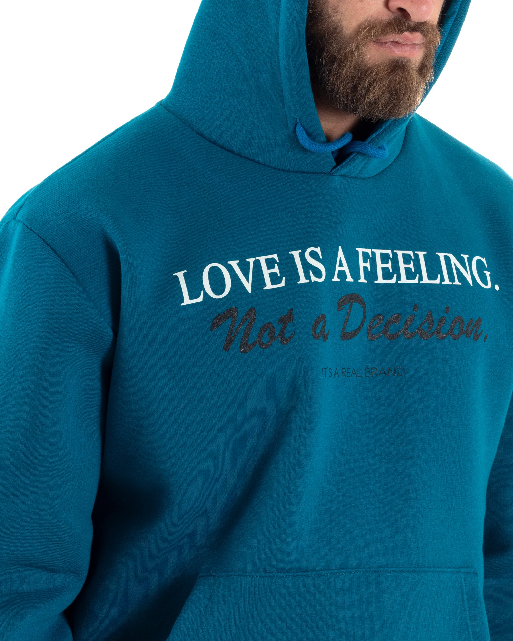 Felpa Uomo Con Cappuccio E Tascone Stampa Oversize Basic Cotone Felpato Comodo Ottanio GIOSAL-F3027A