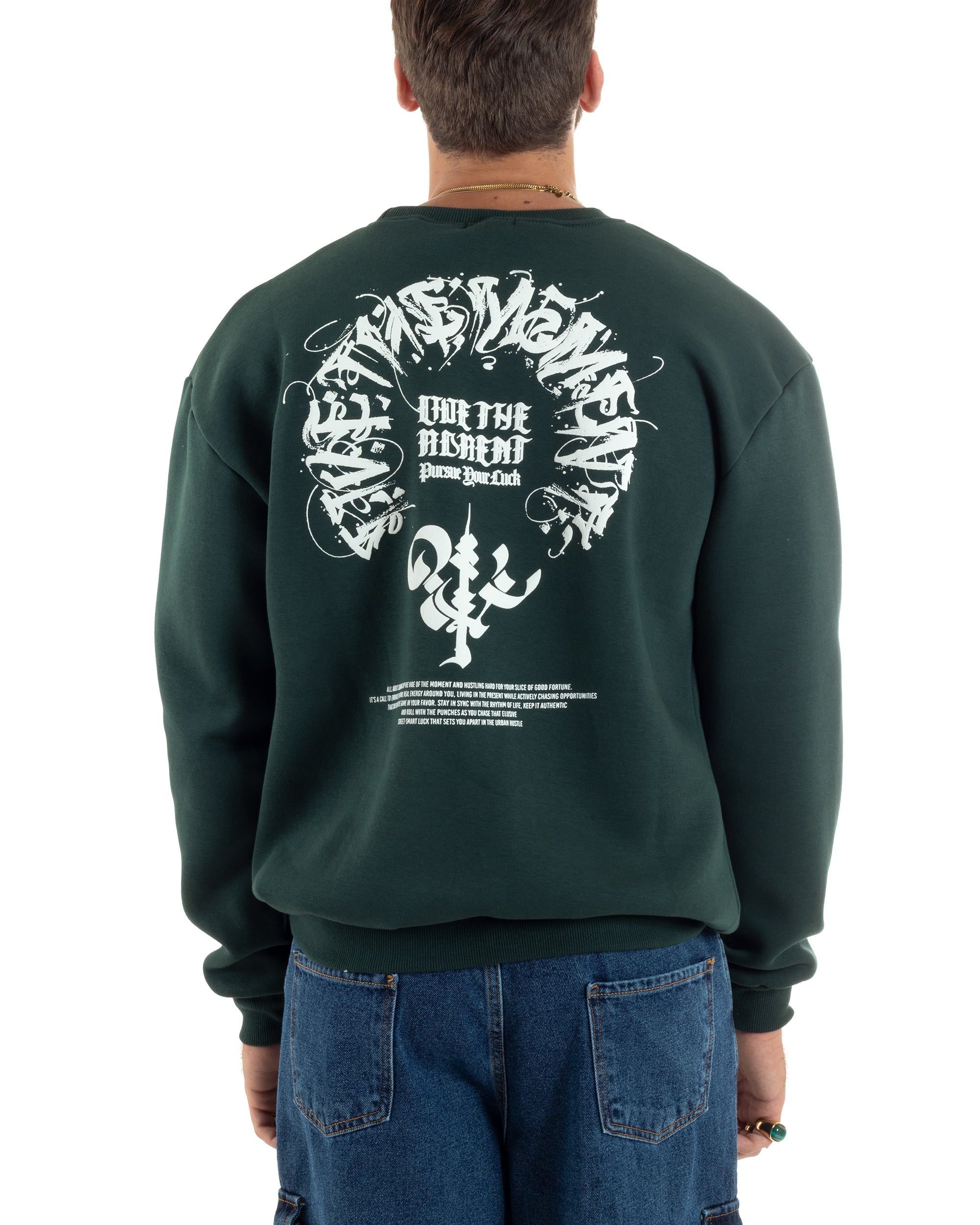 Felpa Uomo PolyCotton Girocollo Con Stampa Maglia Garzata Calda Relaxed Fit Tinta Unita Verde GIOSAL-F3031A