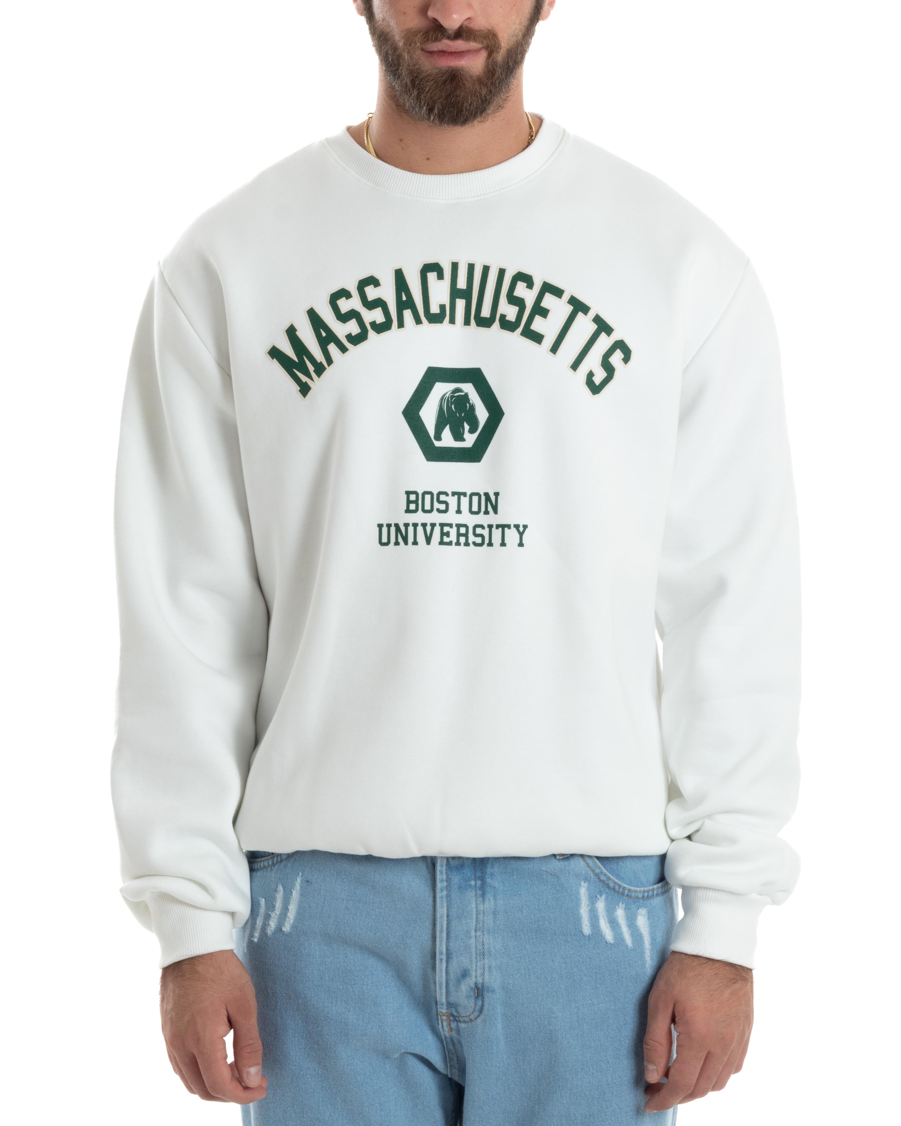 Felpa Uomo PolyCotton Girocollo Varsity Garzata Stampa College Maglia Calda Bianco GIOSAL-F3034A