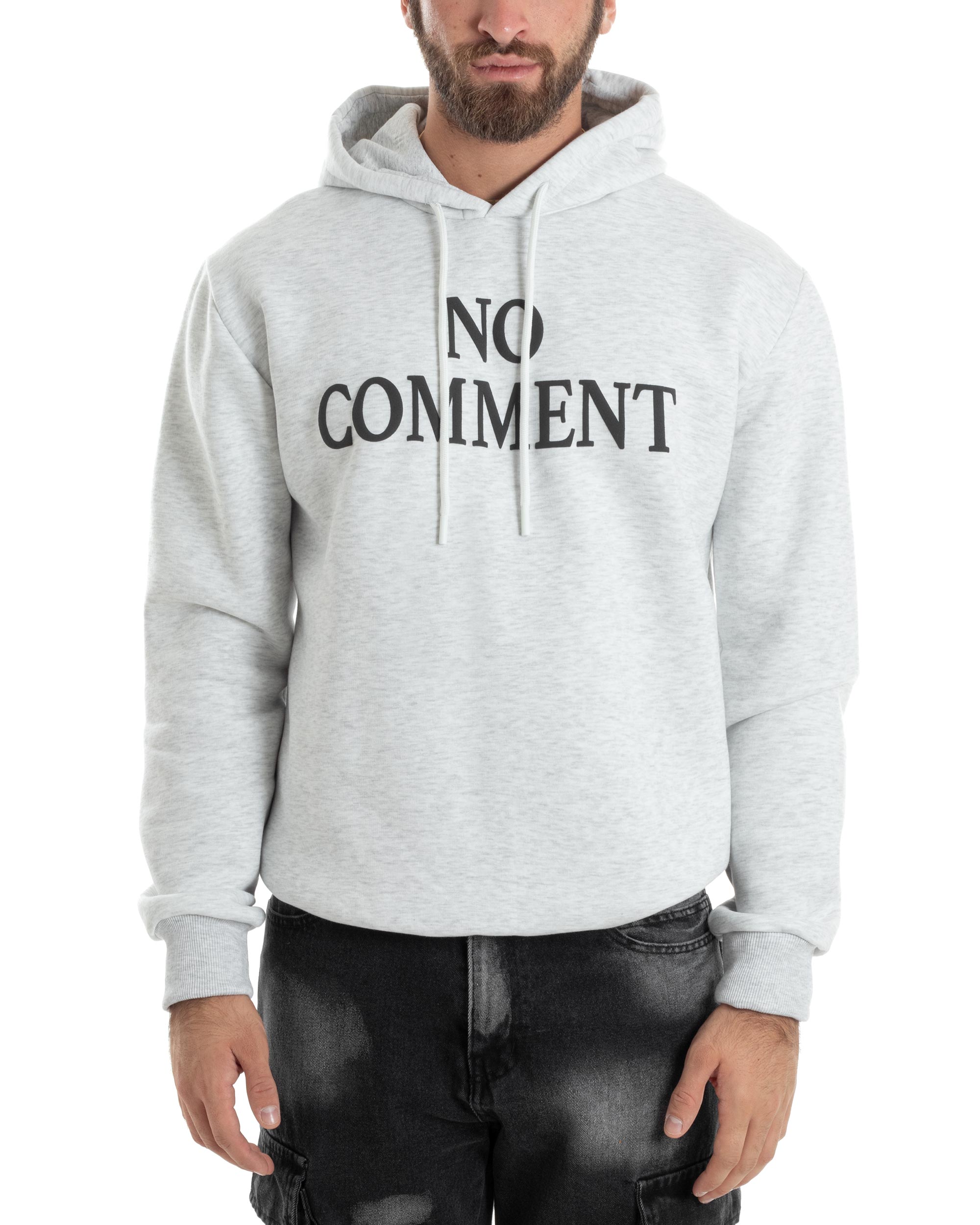 Felpa Uomo PolyCotton Con Cappuccio Maglia Calda Con Stampa Grigio Melange GIOSAL-F3036A