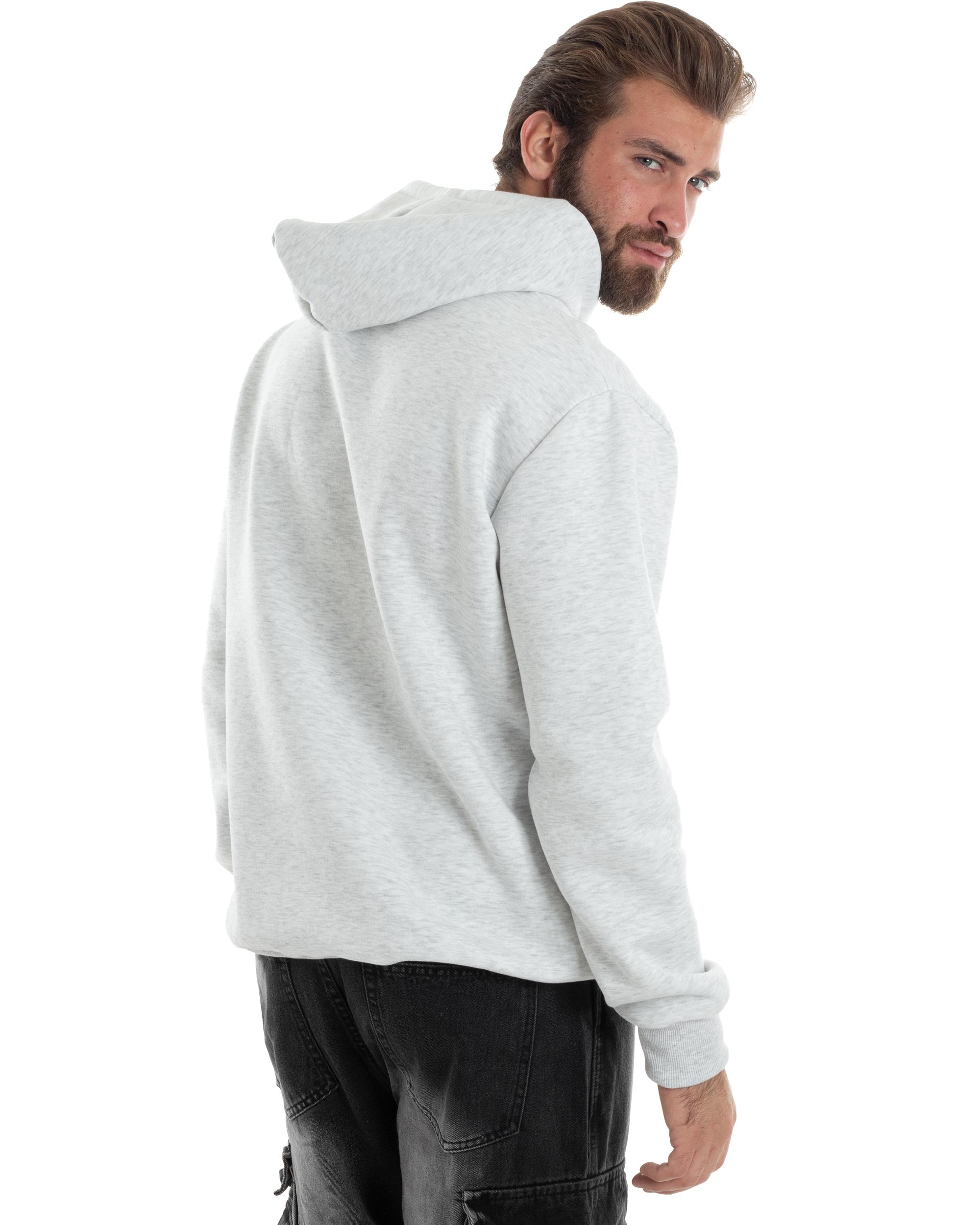 Felpa Uomo PolyCotton Con Cappuccio Maglia Calda Con Stampa Grigio Melange GIOSAL-F3036A