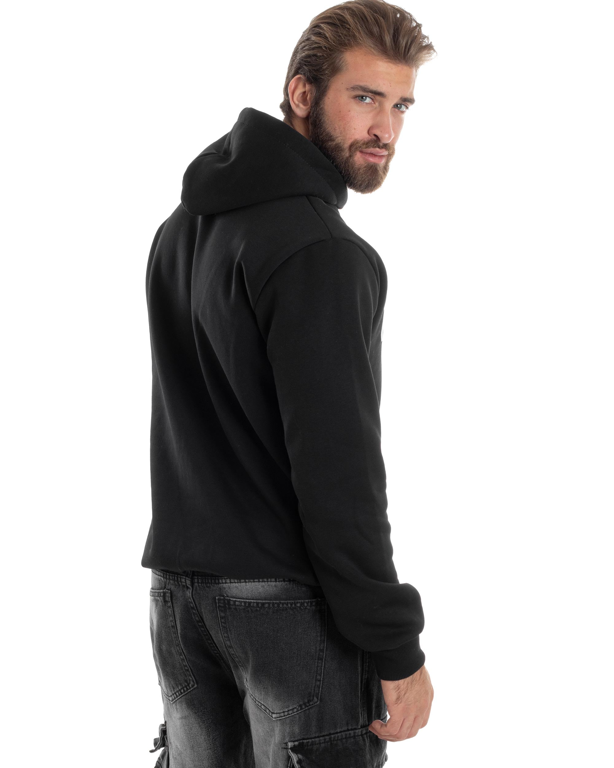 Felpa Uomo PolyCotton Con Cappuccio Maglia Calda Con Stampa Nero GIOSAL-F3037A