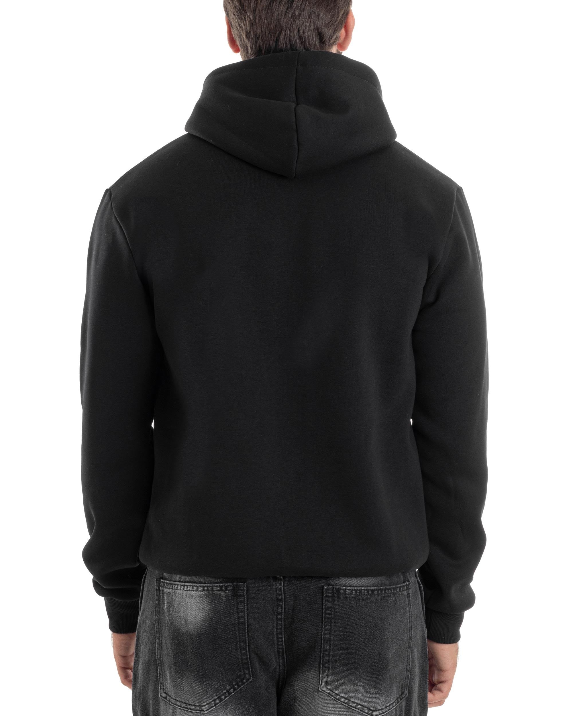 Felpa Uomo PolyCotton Con Cappuccio Maglia Calda Con Stampa Nero GIOSAL-F3037A